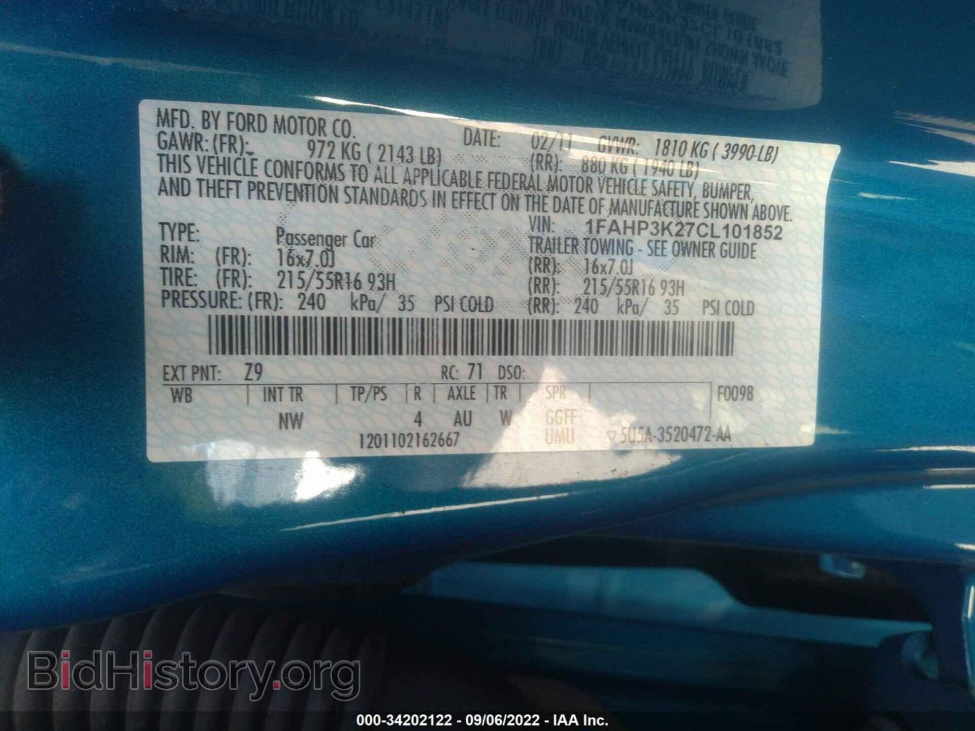 2012 FORD FOCUS - VIN: 1FAHP3K27CL101852 - Фото 9