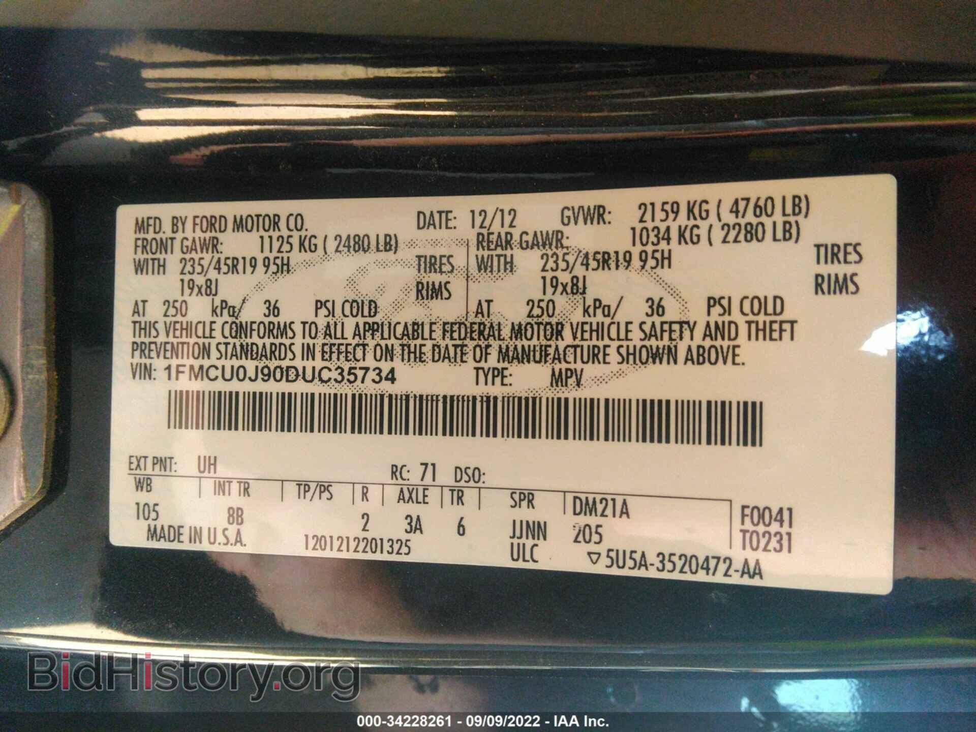 2013 FORD ESCAPE - VIN: 1FMCU0J90DUC35734 - Фото 9