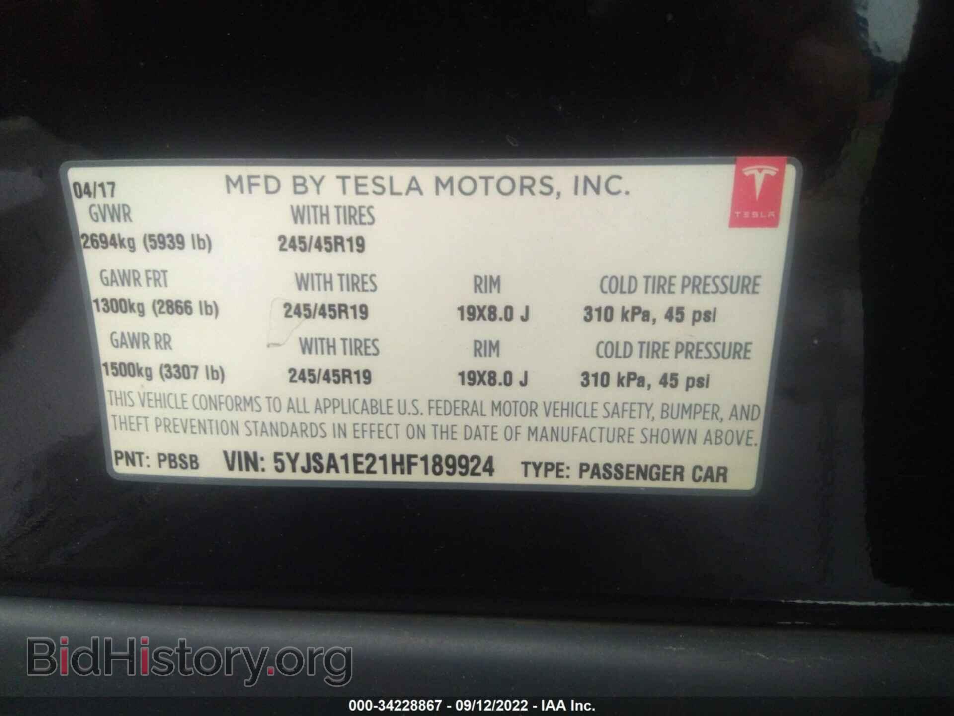 2017 TESLA MODEL S - VIN: 5YJSA1E21HF189924 - Photo 9