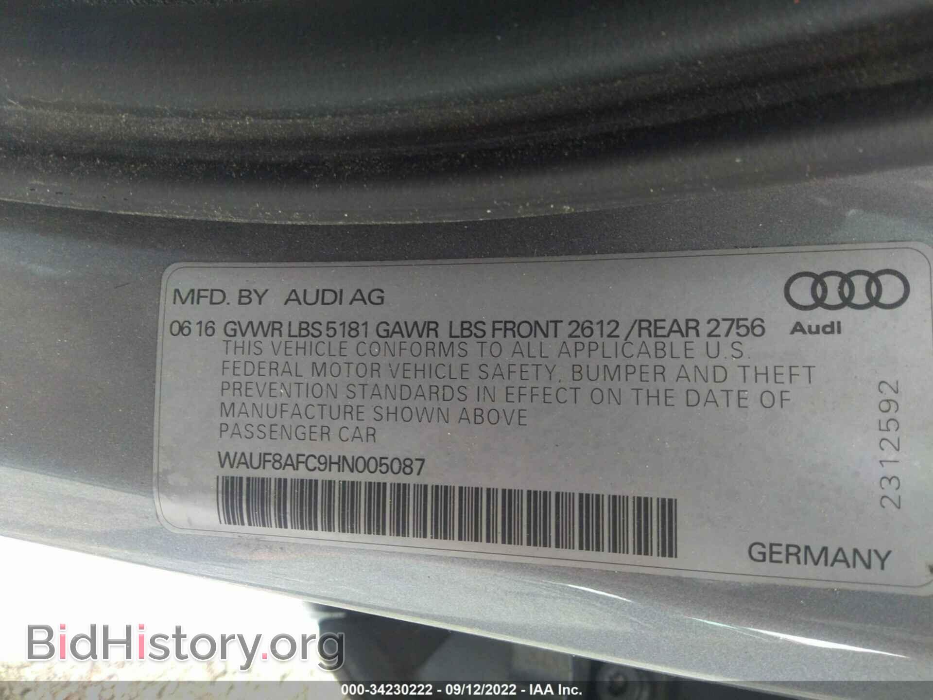 2017 AUDI A6 - VIN: WAUF8AFC9HN005087 - Фото 9