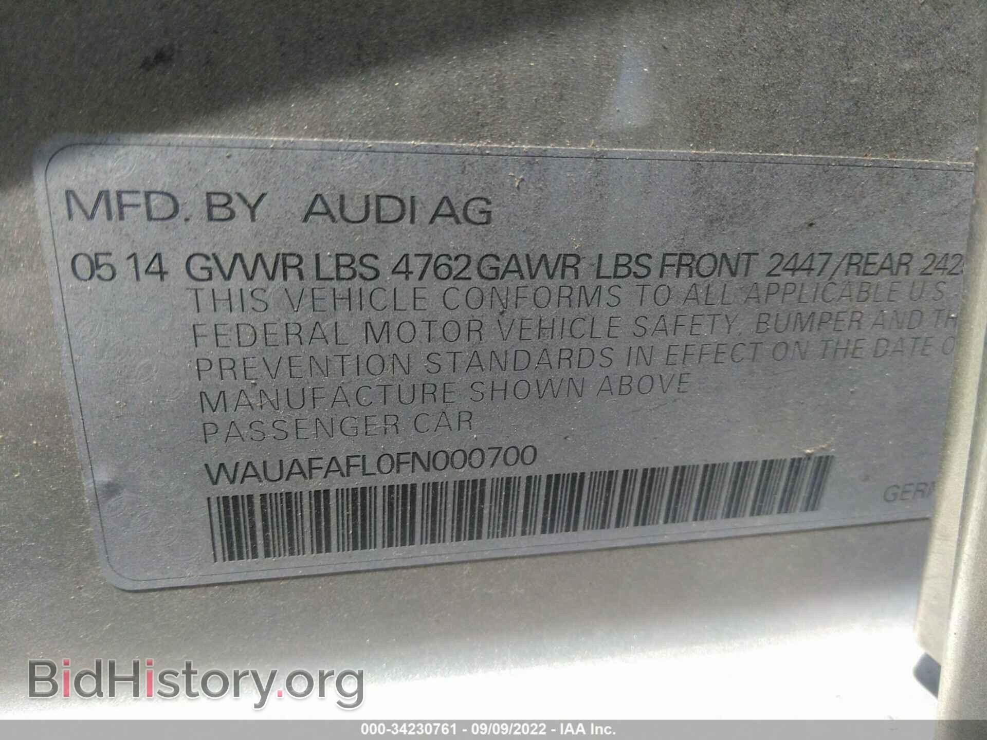 2015 AUDI A4 - VIN: WAUAFAFL0FN000700 - Photo 9