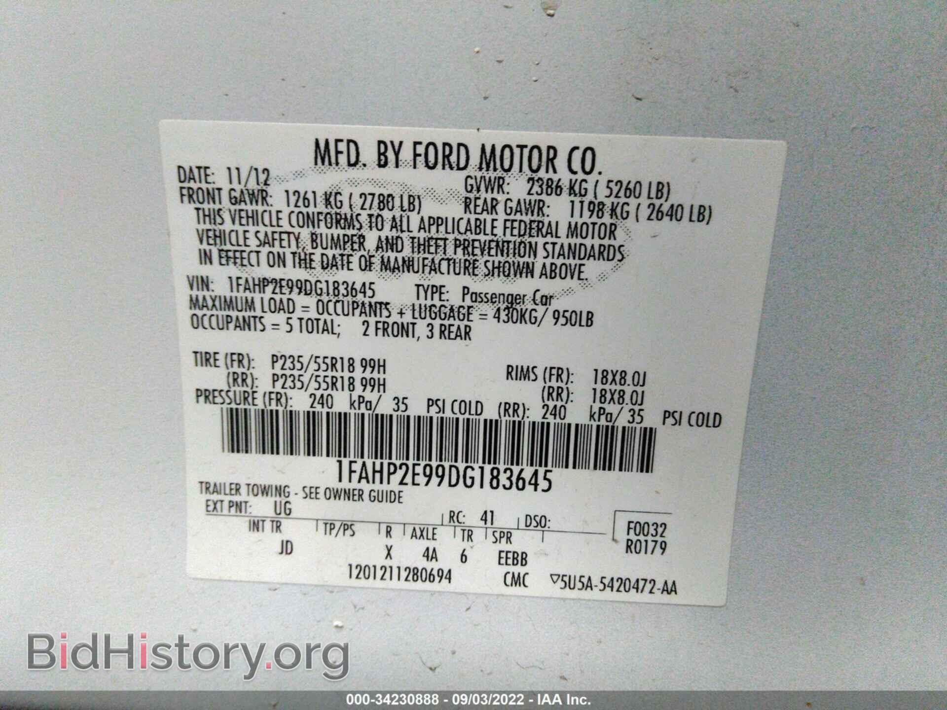 2013 FORD TAURUS - VIN: 00AHP2E99DG183645 - Photo 9