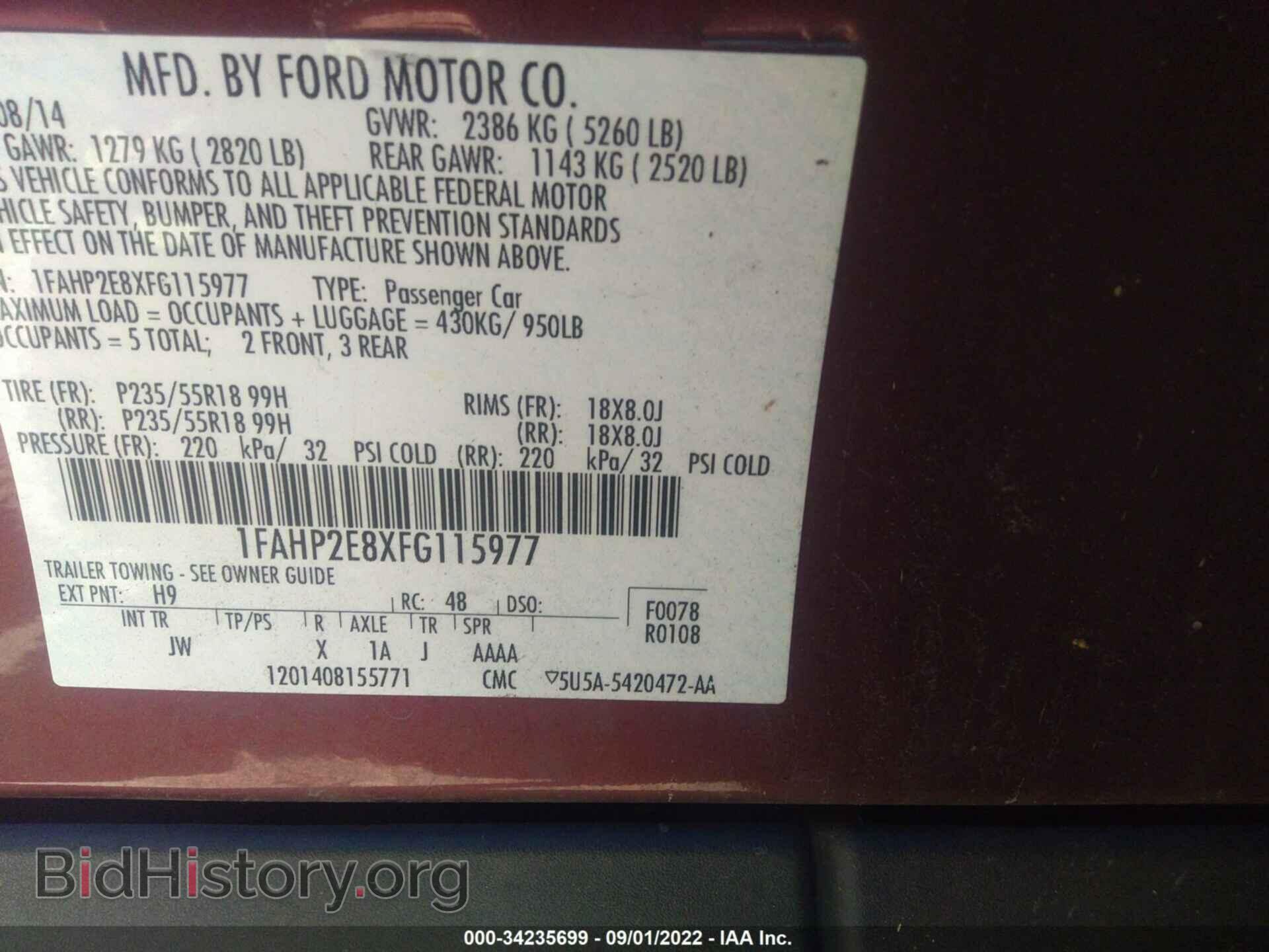 2015 FORD TAURUS - VIN: 1FAHP2E8XFG115977 - Photo 9