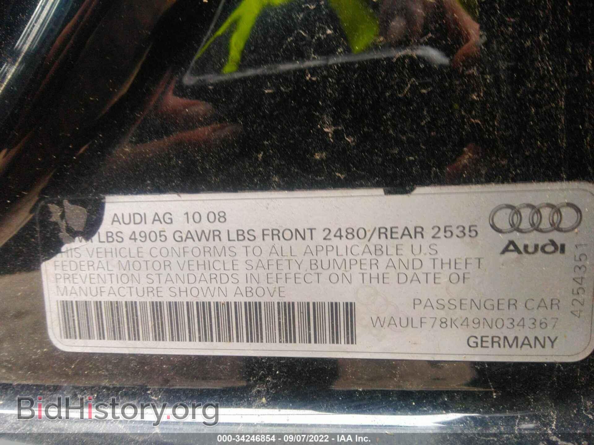 2009 AUDI A4 - VIN: WAULF78K49N034367 - Фото 9