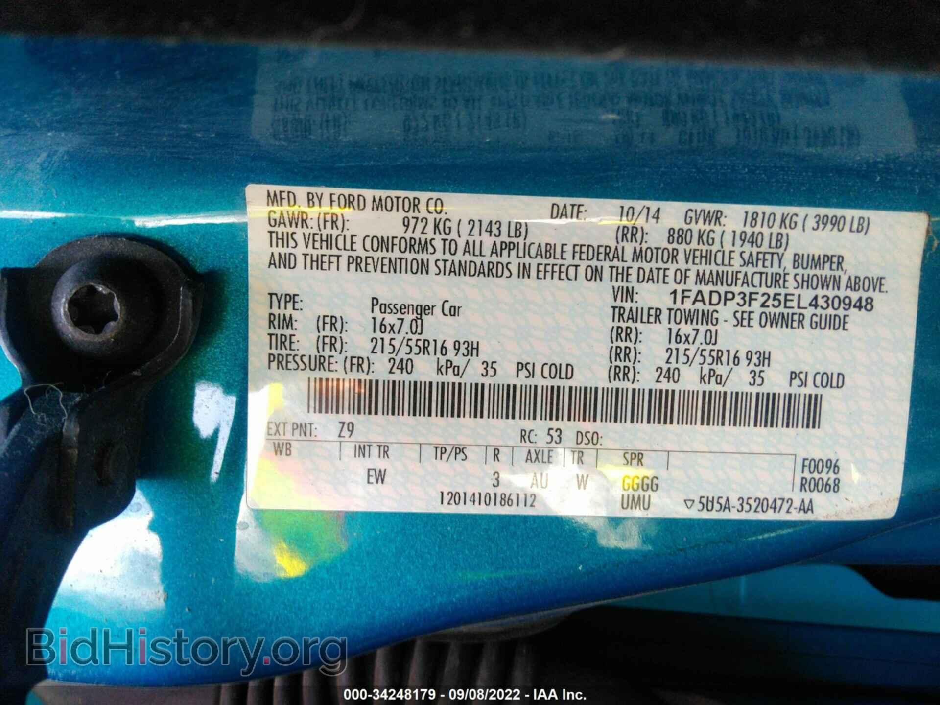 2014 FORD FOCUS - VIN: 1FADP3F25EL430948 - Фото 9