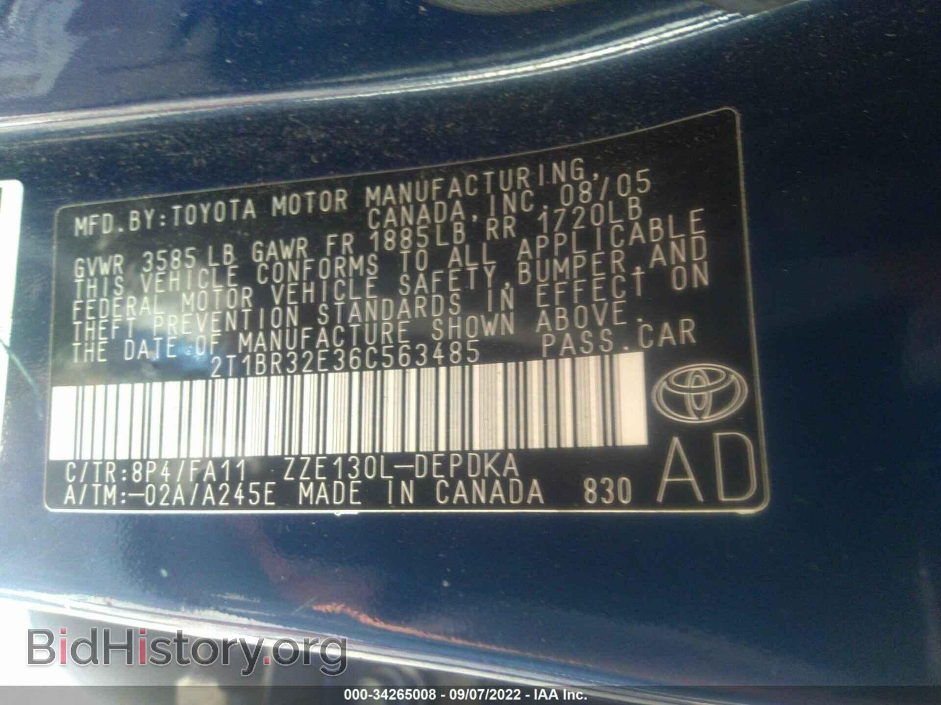 2006 TOYOTA COROLLA - VIN: 2T1BR32E36C563485 - Фото 9