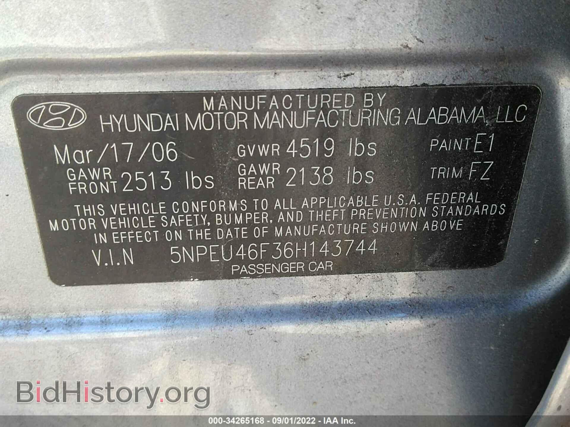 2006 HYUNDAI SONATA - VIN: 5NPEU46F36H143744 - Фото 9