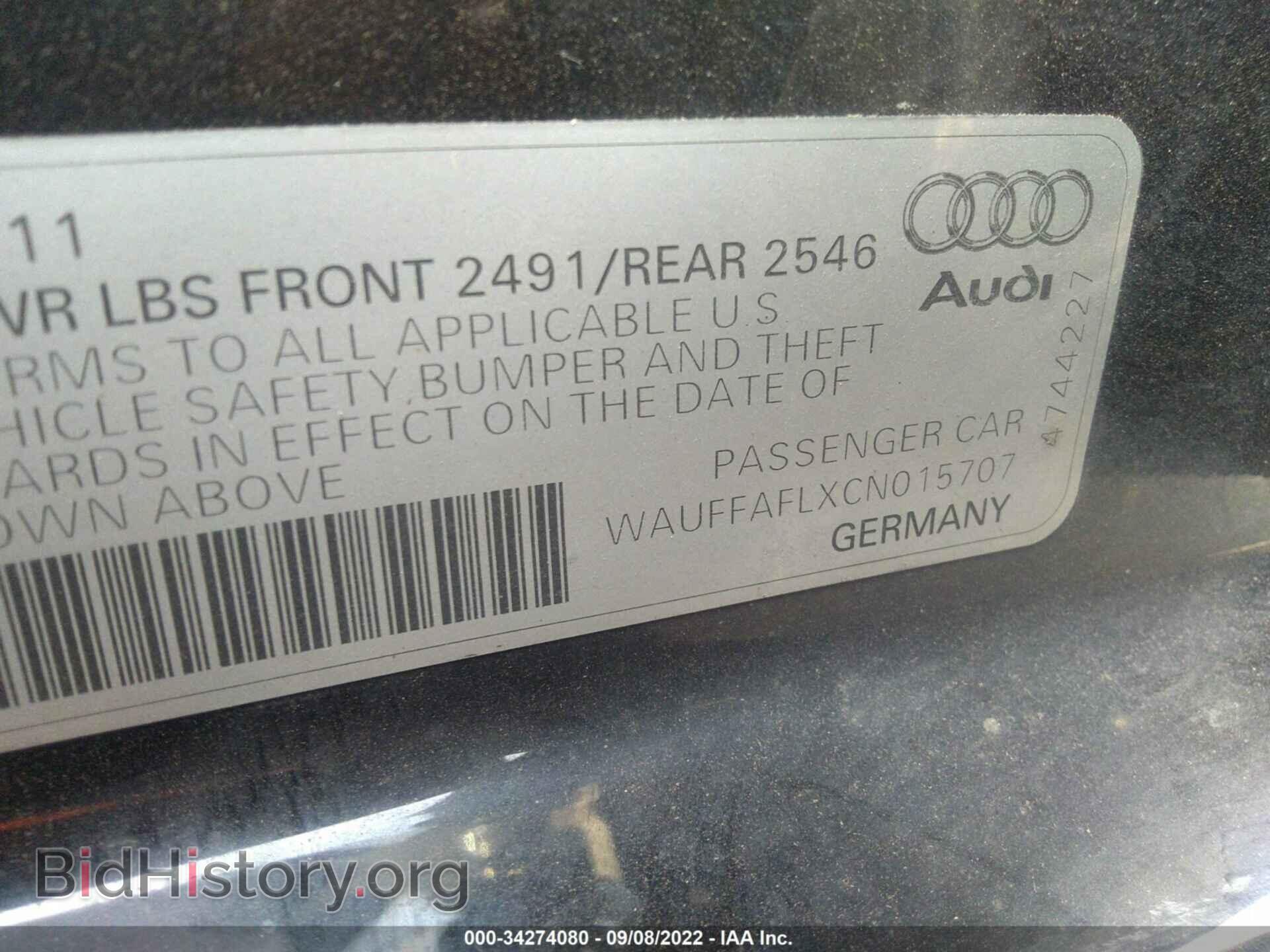 2012 AUDI A4 - VIN: WAUFFAFLXCN015707 - Фото 9