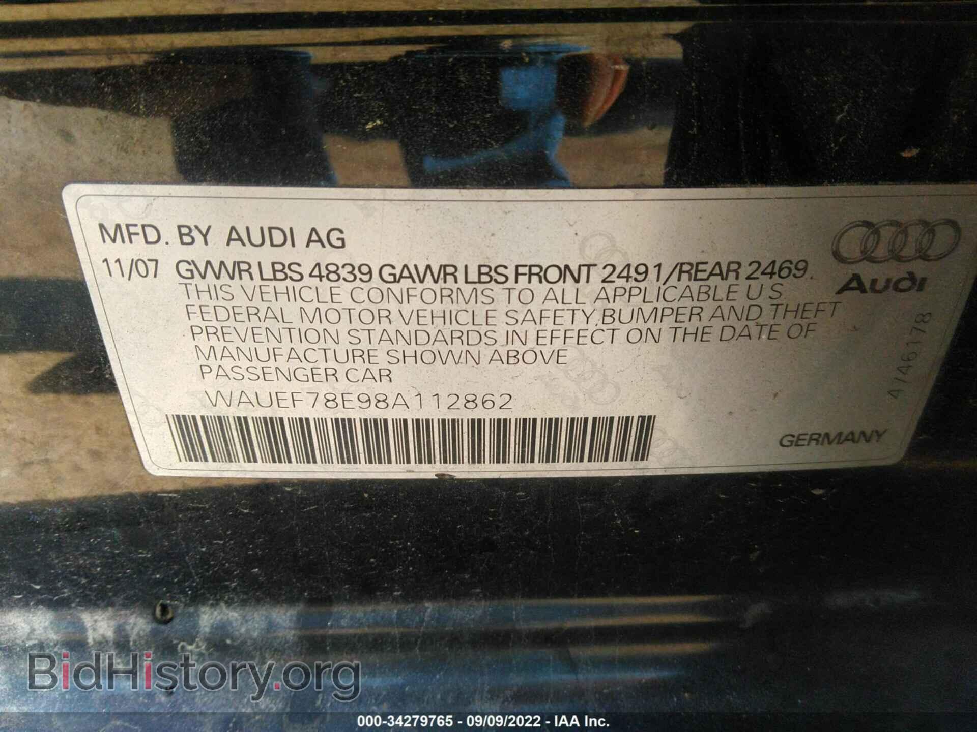 2008 AUDI A4 - VIN: WAUEF78E98A112862 - Фото 9