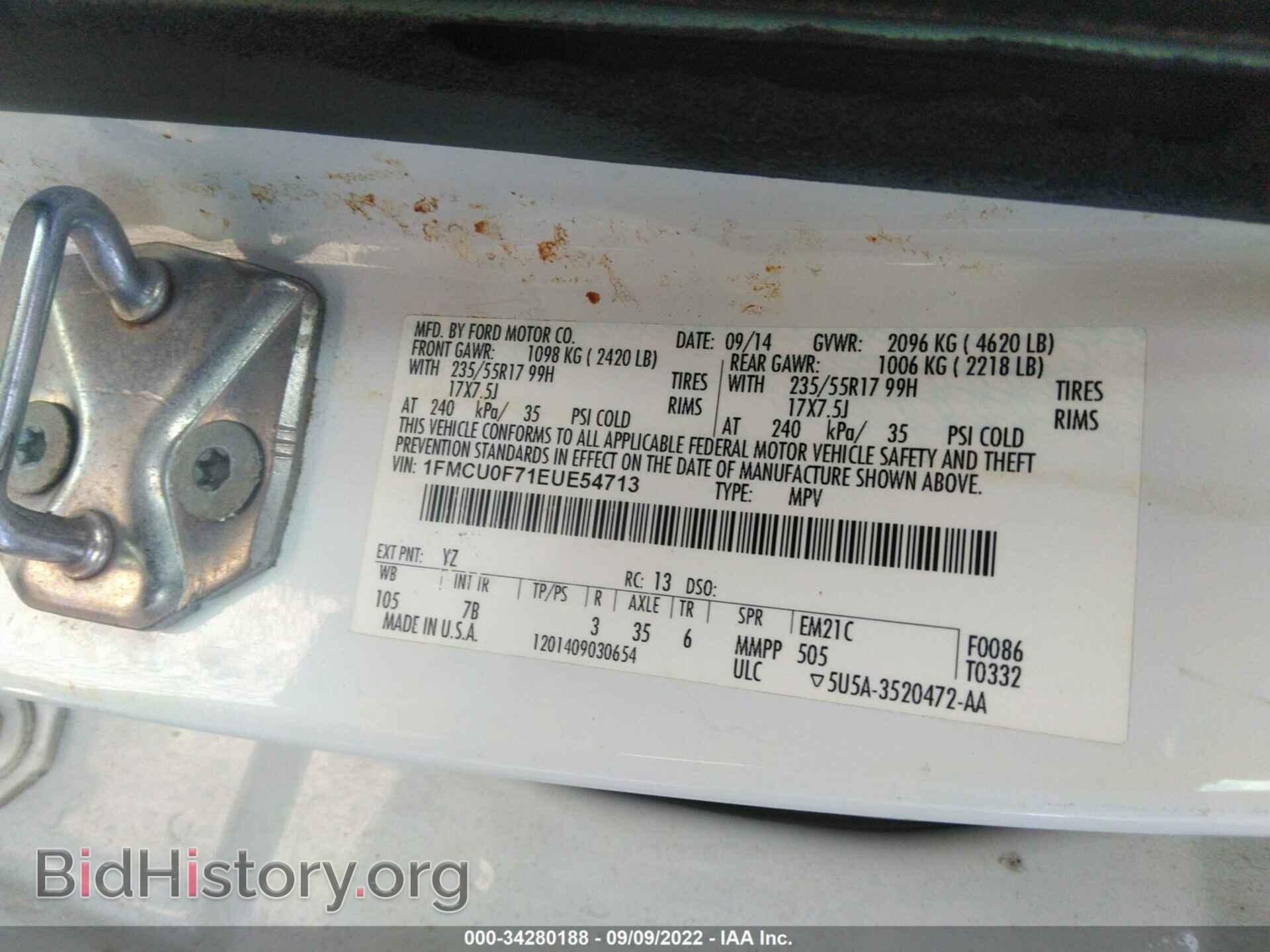 2014 FORD ESCAPE - VIN: 1FMCU0F71EUE54713 - Photo 9