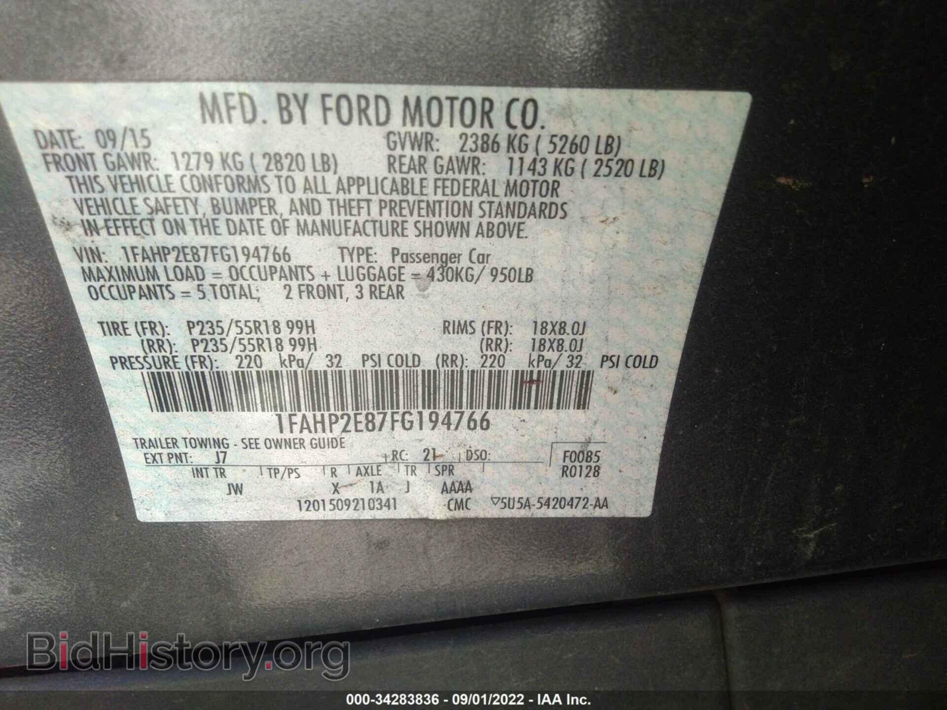 2015 FORD TAURUS - VIN: 1FAHP2E87FG194766 - Photo 9