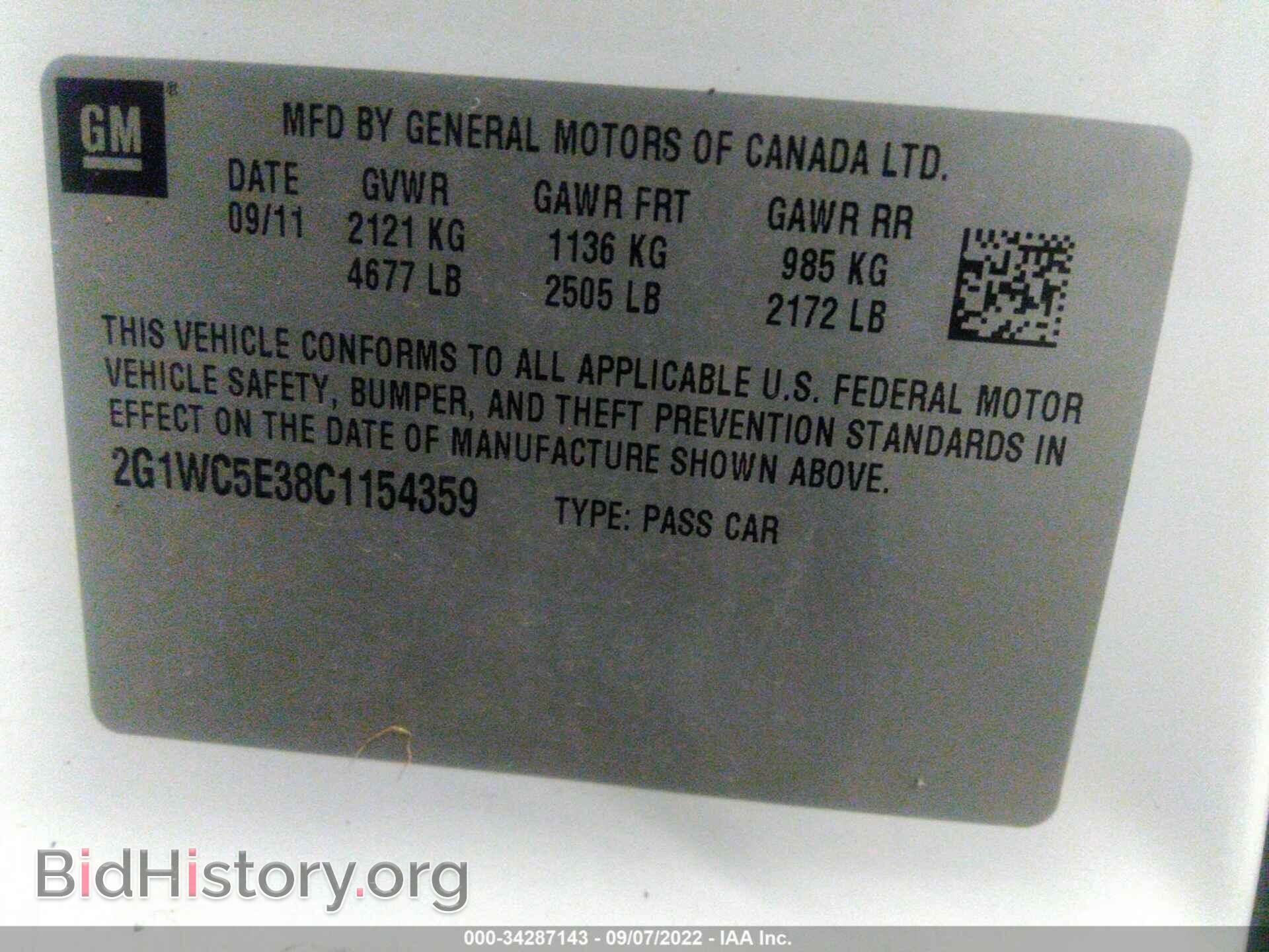 2012 CHEVROLET IMPALA - VIN: 2G1WC5E38C1154359 - Фото 9