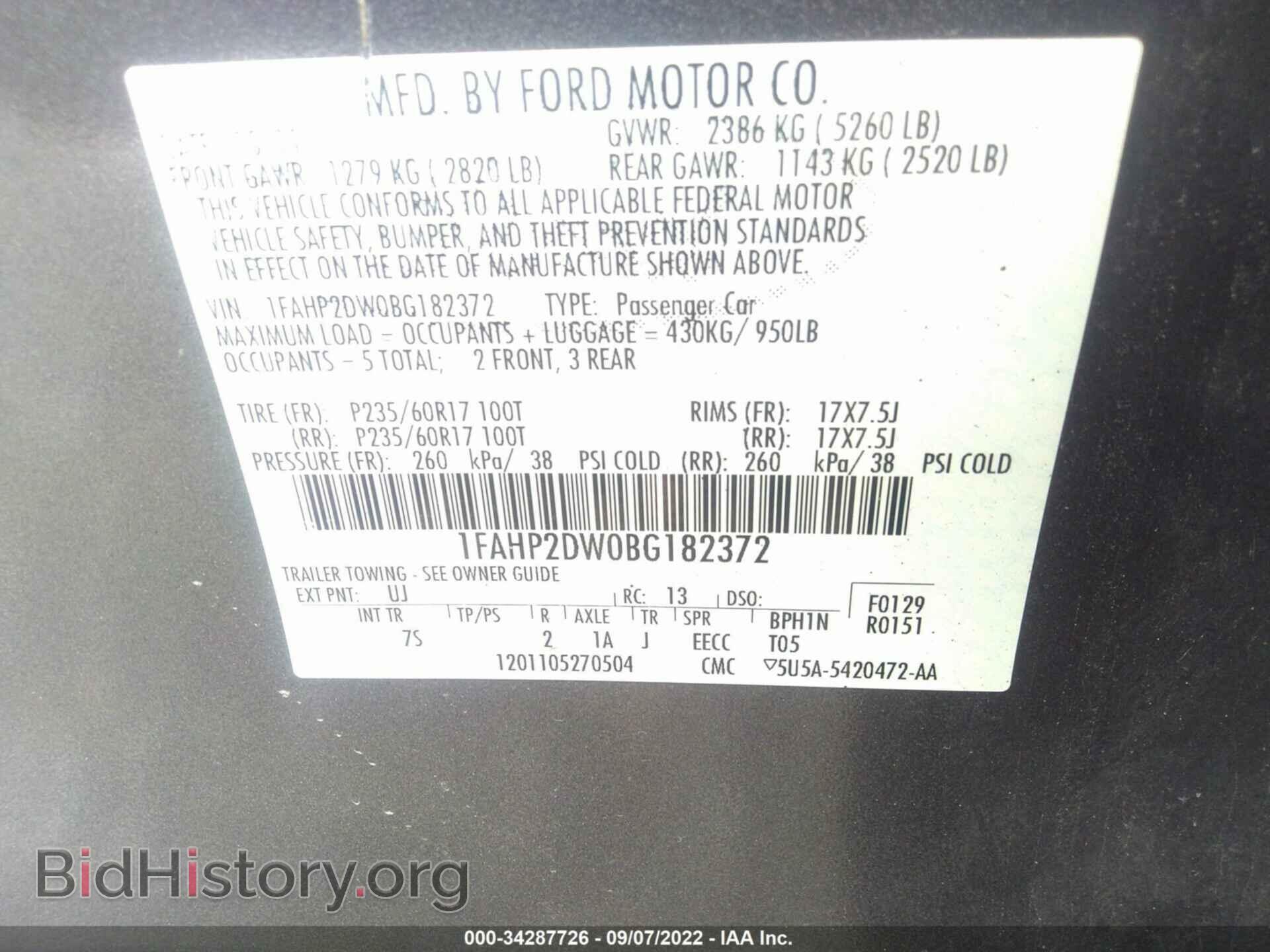 2011 FORD TAURUS - VIN: 1FAHP2DW0BG182372 - Фото 9