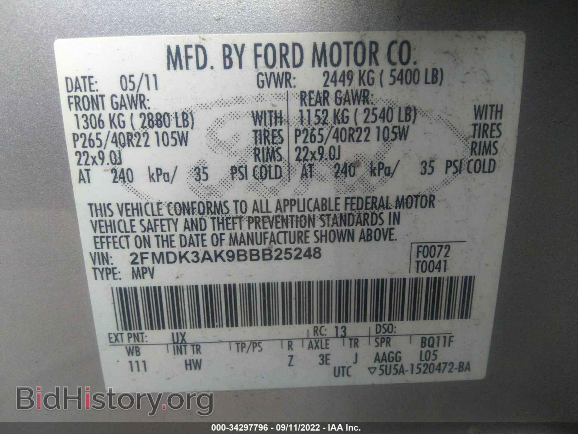 2011 FORD EDGE - VIN: 2FMDK3AK9BBB25248 - Фото 9