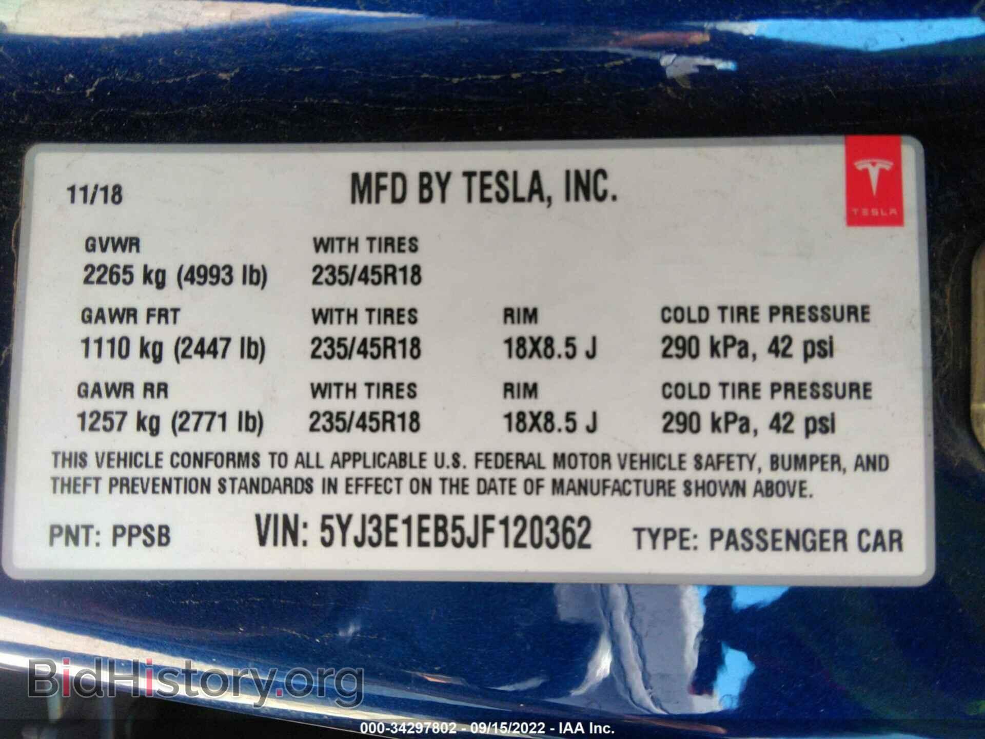 2018 TESLA MODEL 3 - VIN: 5YJ3E1EB5JF120362 - Photo 9