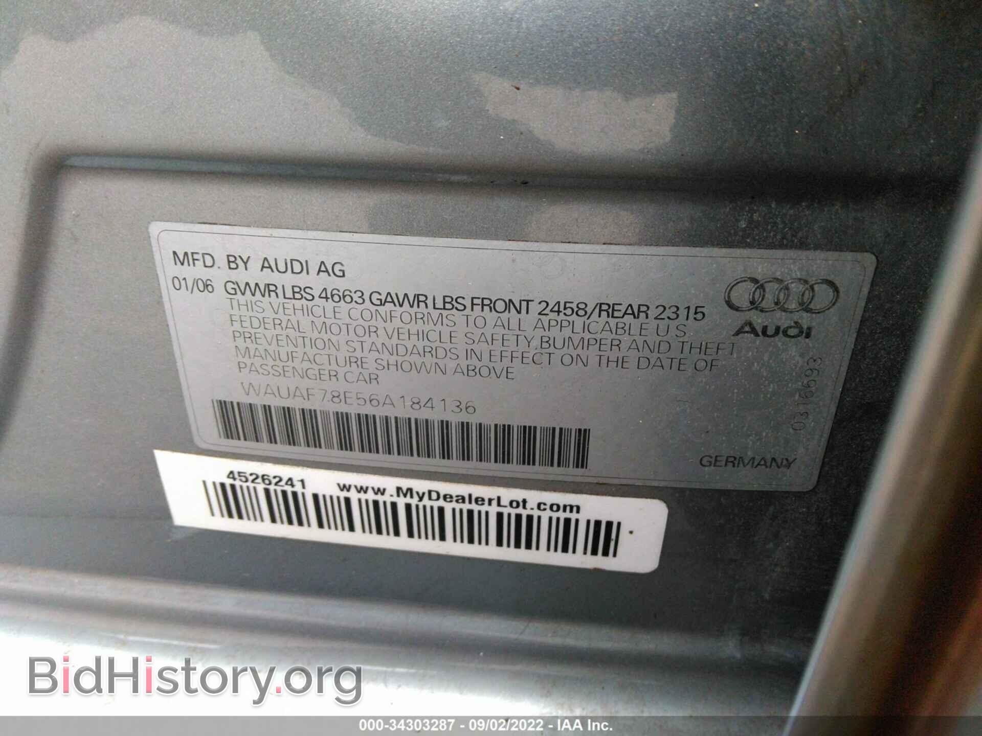 2006 AUDI A4 - VIN: WAUAF78E56A184136 - Фото 9