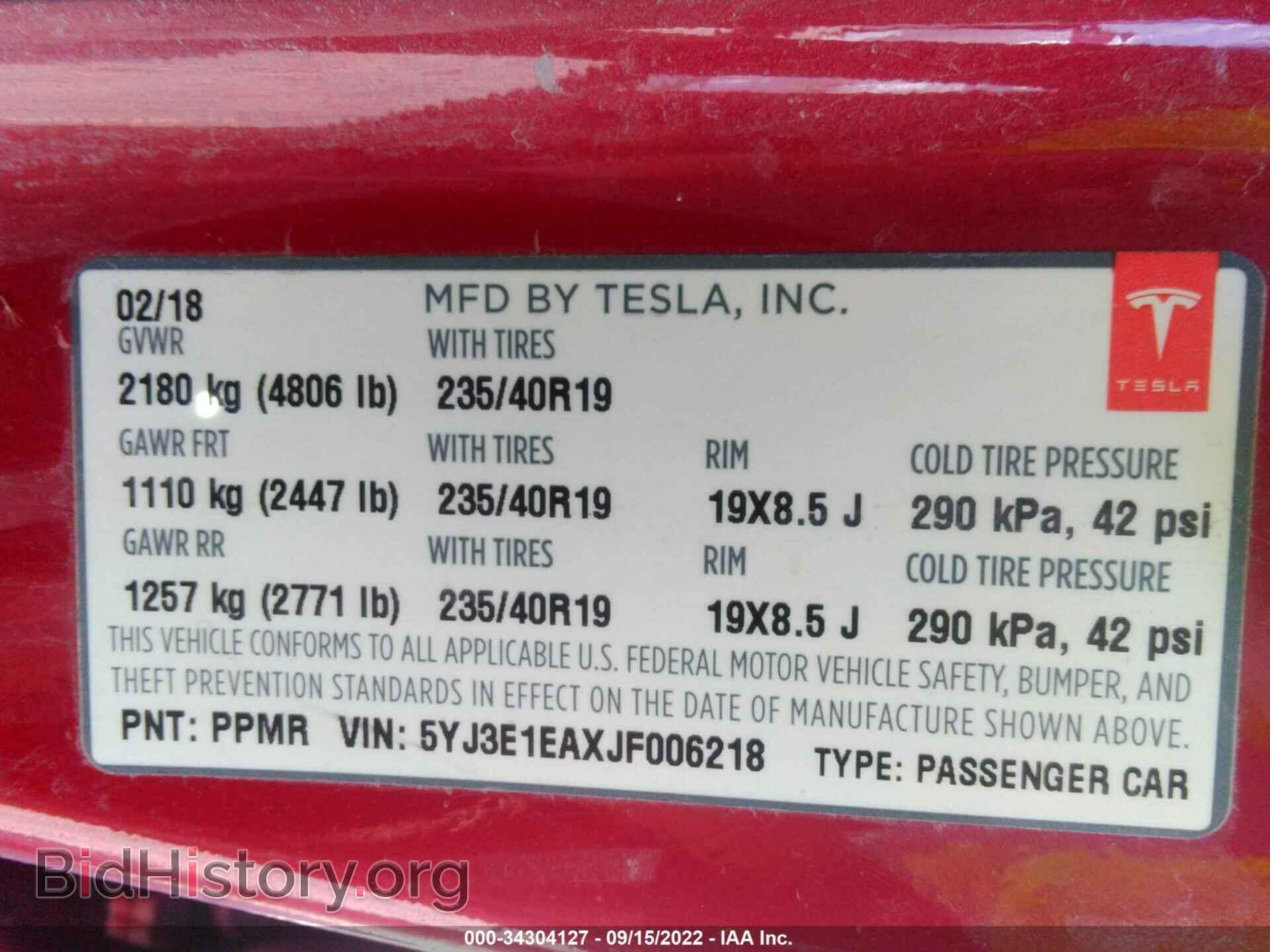 2018 TESLA MODEL 3 - VIN: 5YJ3E1EAXJF006218 - Фото 9