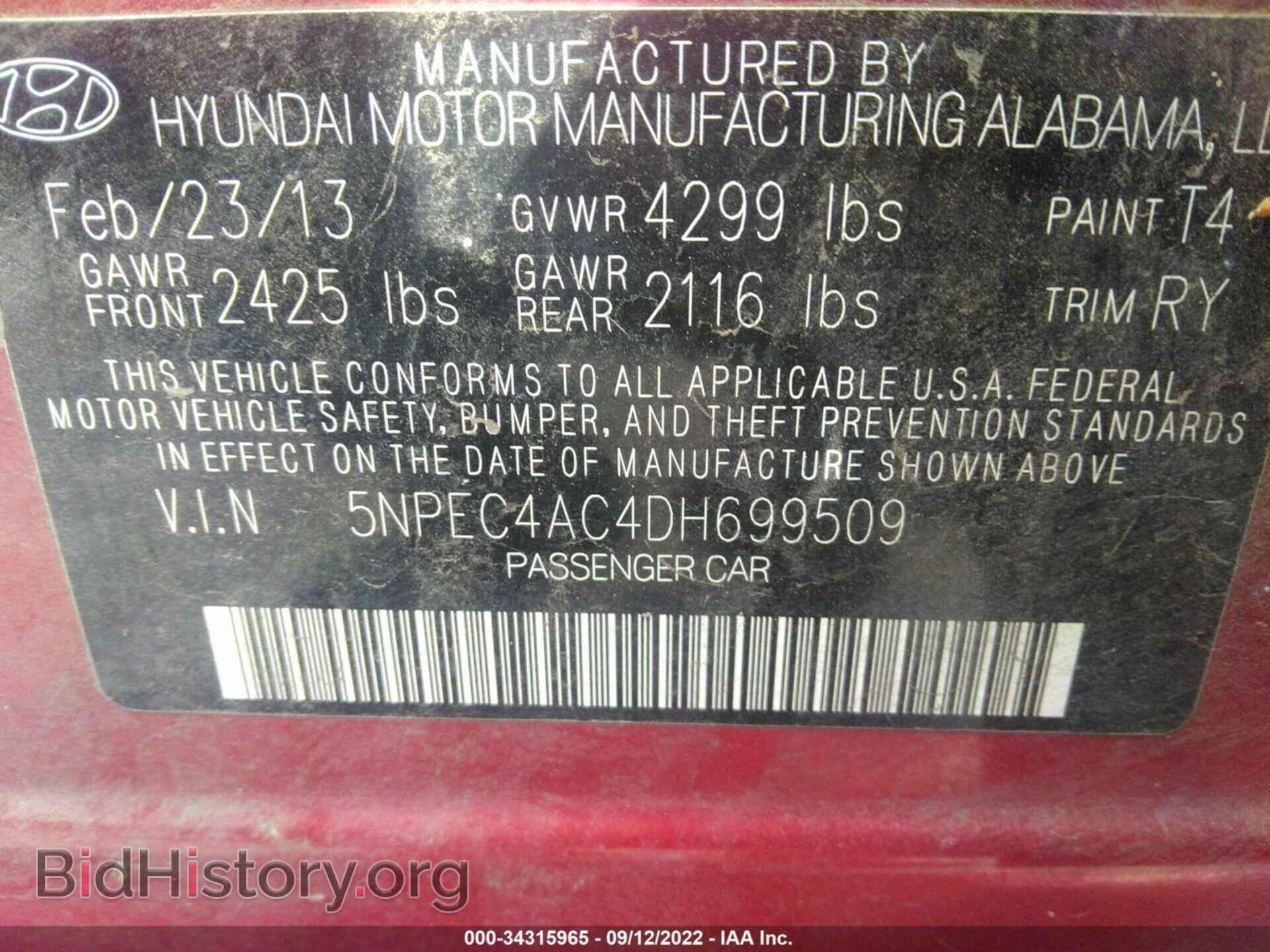 2013 HYUNDAI SONATA - VIN: 5NPEC4AC4DH699509 - Фото 9