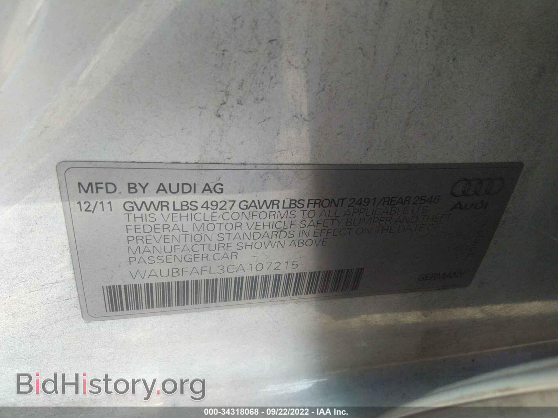 2012 AUDI A4 - VIN: WAUBFAFL3CA107215 - Фото 9