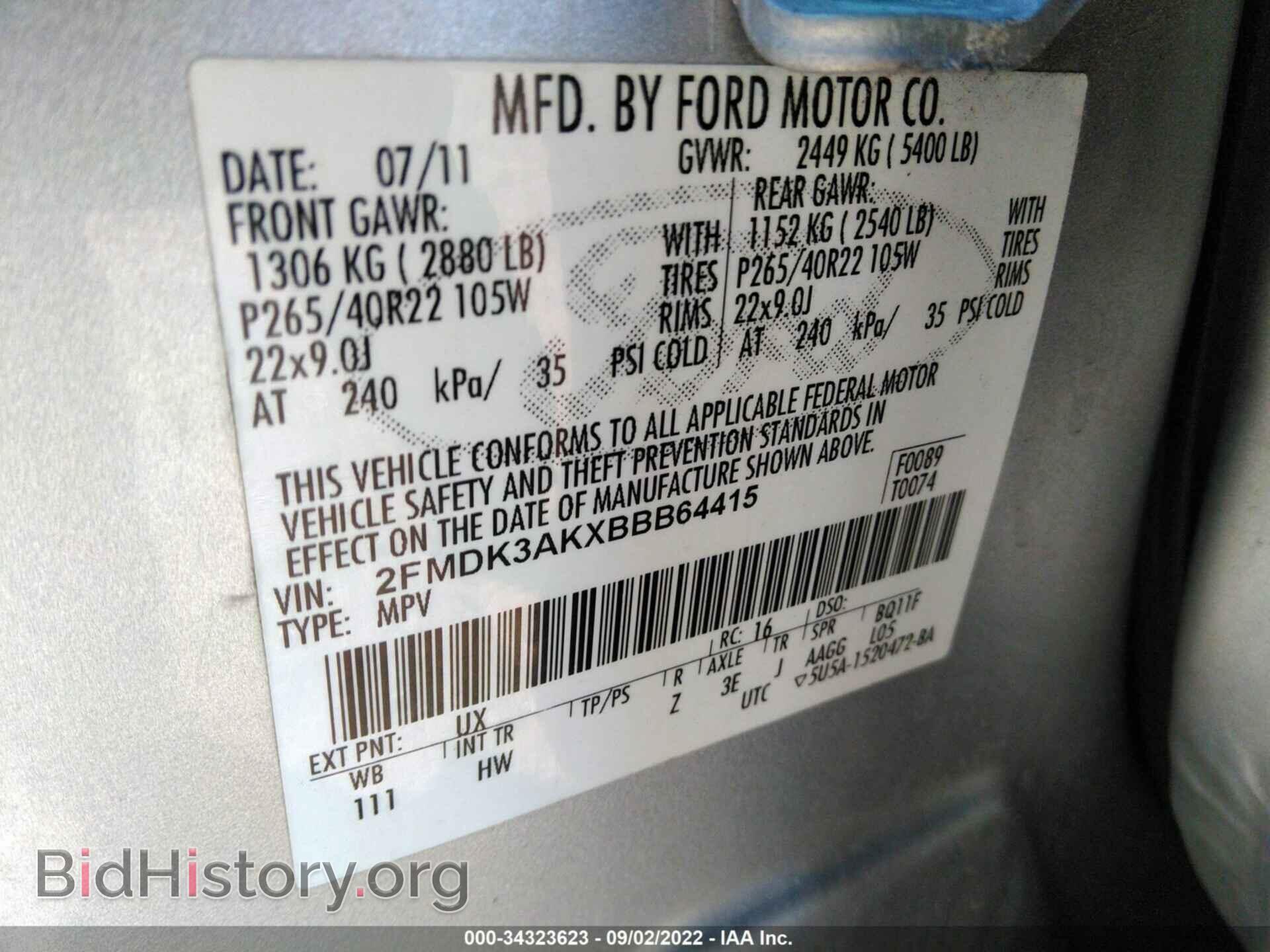 2011 FORD EDGE - VIN: 2FMDK3AKXBBB64415 - Фото 9