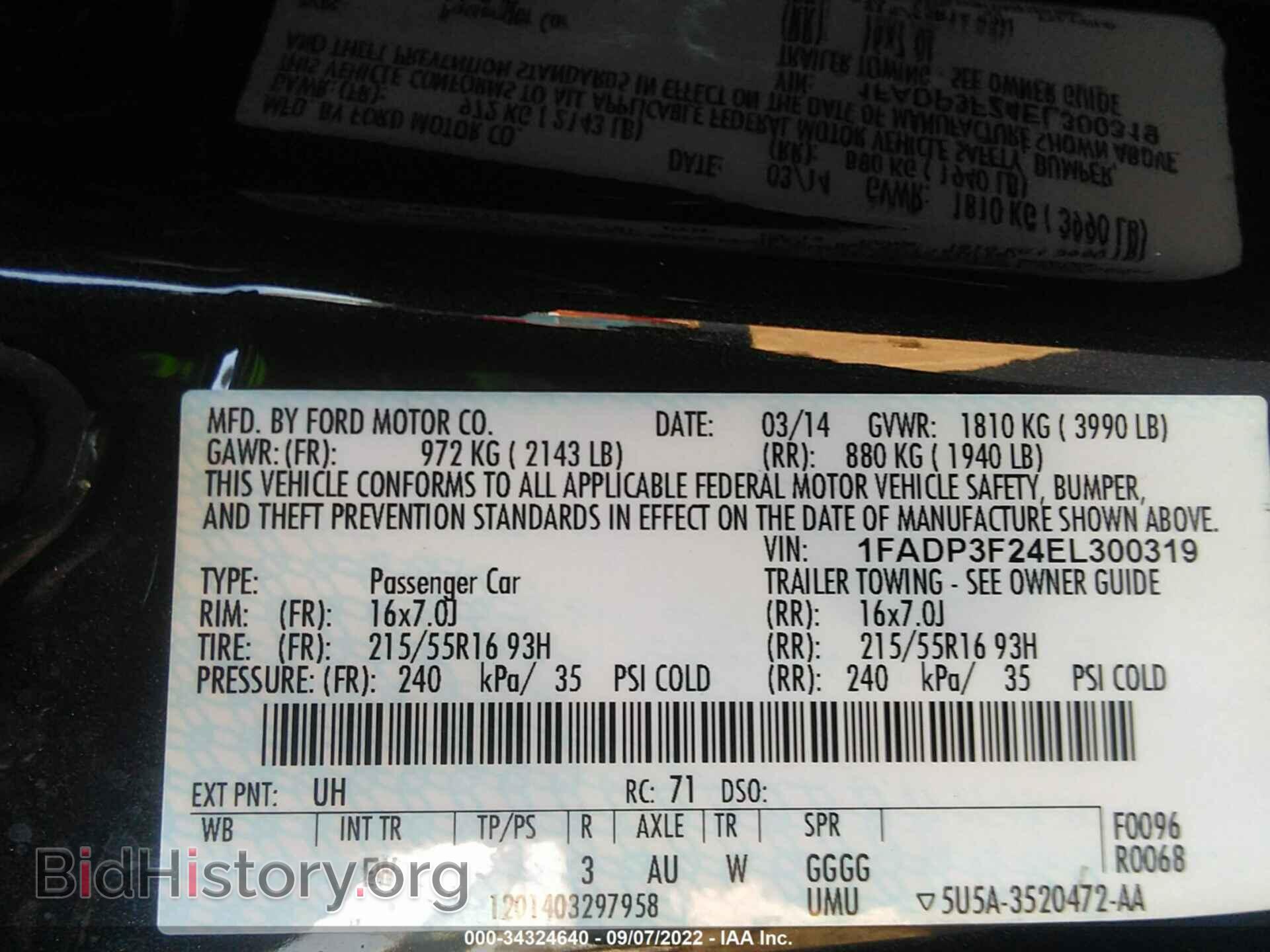 2014 FORD FOCUS - VIN: 1FADP3F24EL300319 - Фото 9