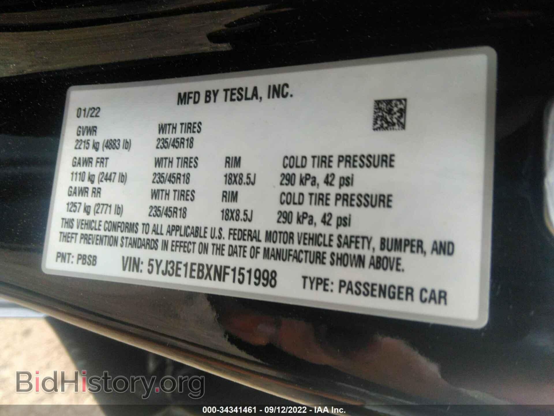 2022 TESLA MODEL 3 - VIN: 5YJ3E1EBXNF151998 - Фото 9
