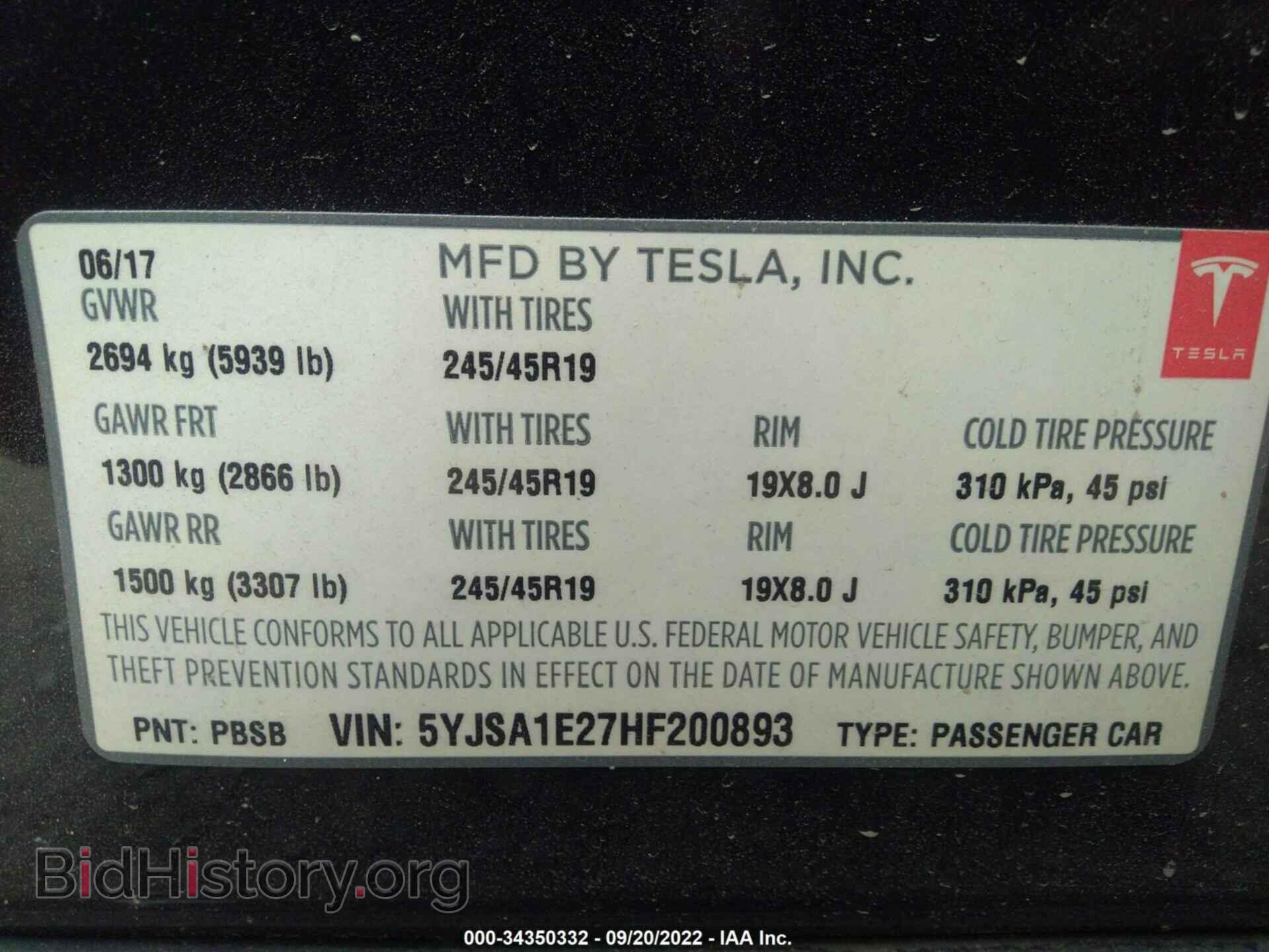 2017 TESLA MODEL S - VIN: 5YJSA1E27HF200893 - Photo 9