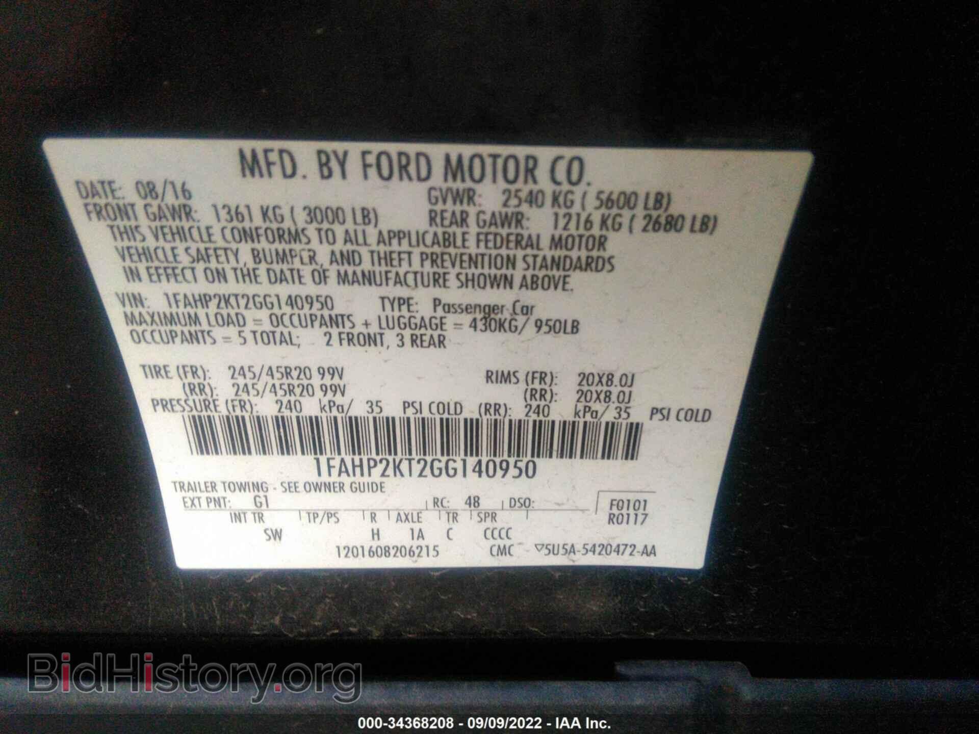 2016 FORD TAURUS - VIN: 1FAHP2KT2GG140950 - Photo 9