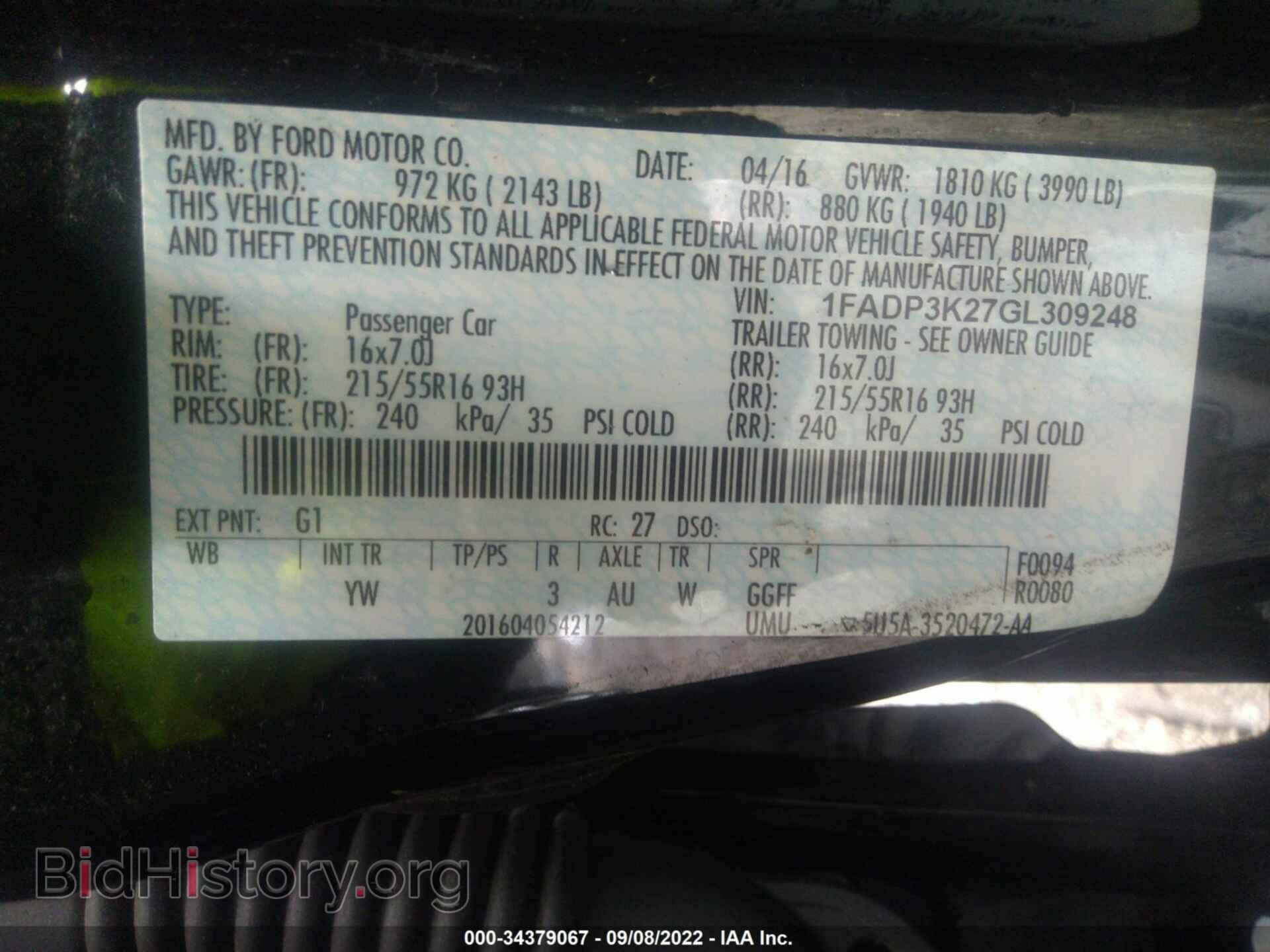 2016 FORD FOCUS - VIN: 1FADP3K27GL309248 - Фото 9
