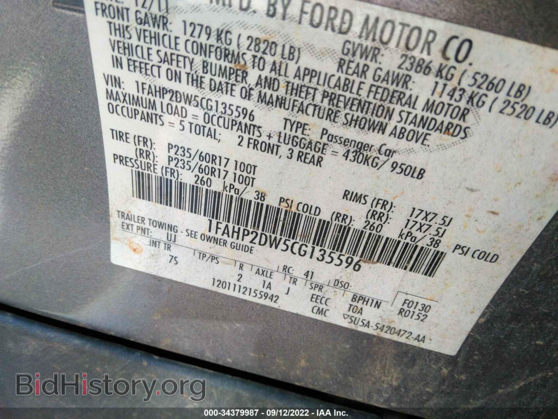2012 FORD TAURUS - VIN: 1FAHP2DW5CG135596 - Photo 9