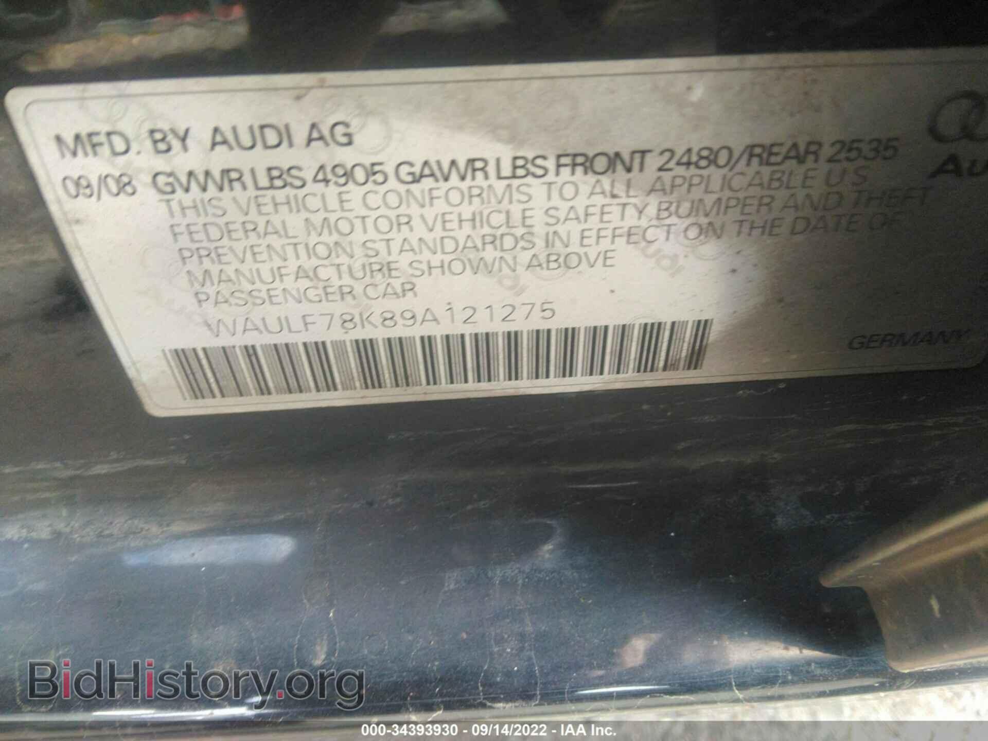 2009 AUDI A4 - VIN: WAULF78K89A121275 - Фото 9