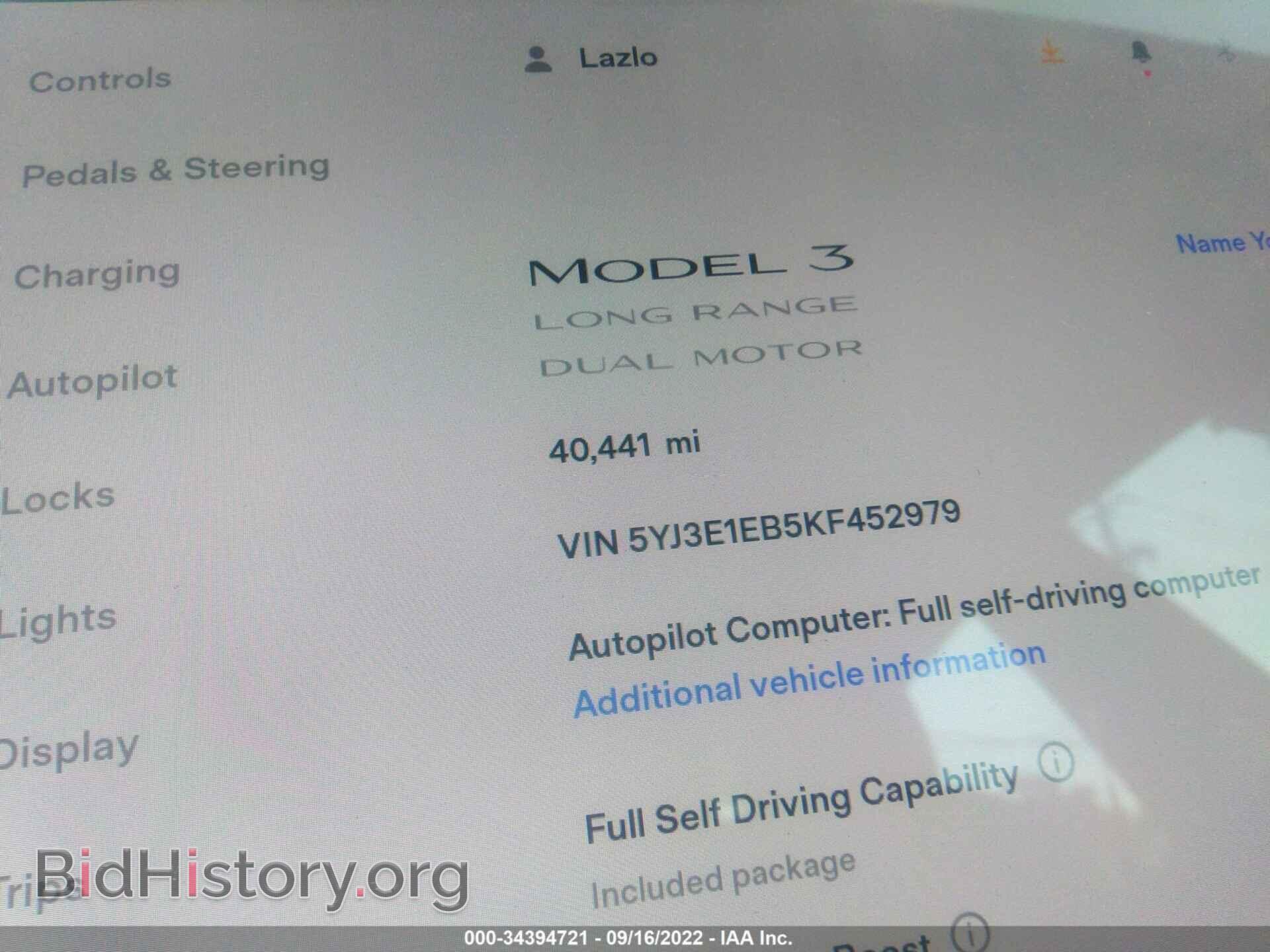 2019 TESLA MODEL 3 - VIN: 5YJ3E1EB5KF452979 - Фото 7