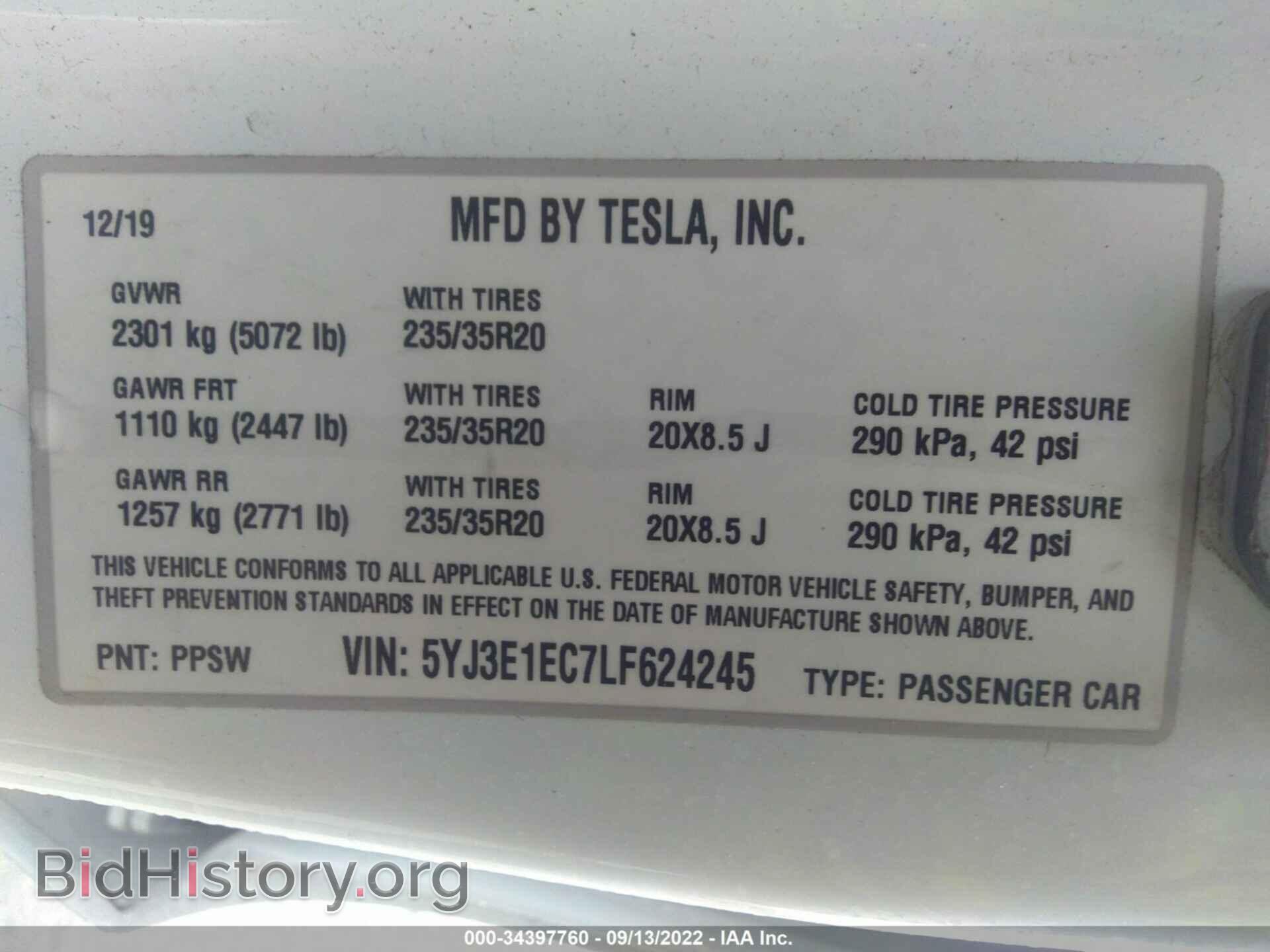 2020 TESLA MODEL 3 - VIN: 5YJ3E1EC7LF624245 - Фото 9