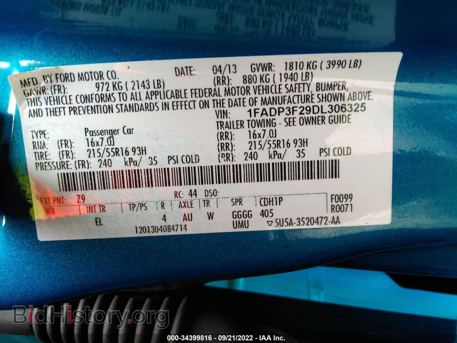 2013 FORD FOCUS - VIN: 1FADP3F29DL306325 - Фото 9