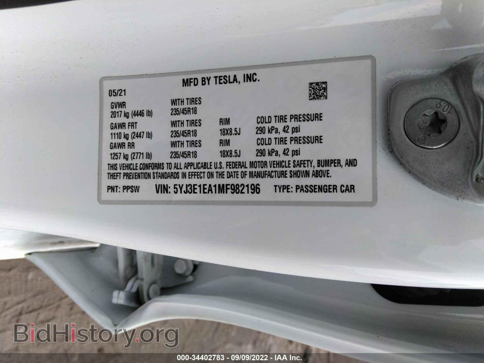 2021 TESLA MODEL 3 - VIN: 5YJ3E1EA1MF982196 - Photo 9