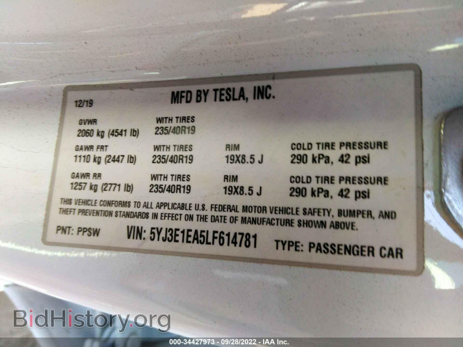 2020 TESLA MODEL 3 - VIN: 5YJ3E1EA5LF614781 - Фото 9