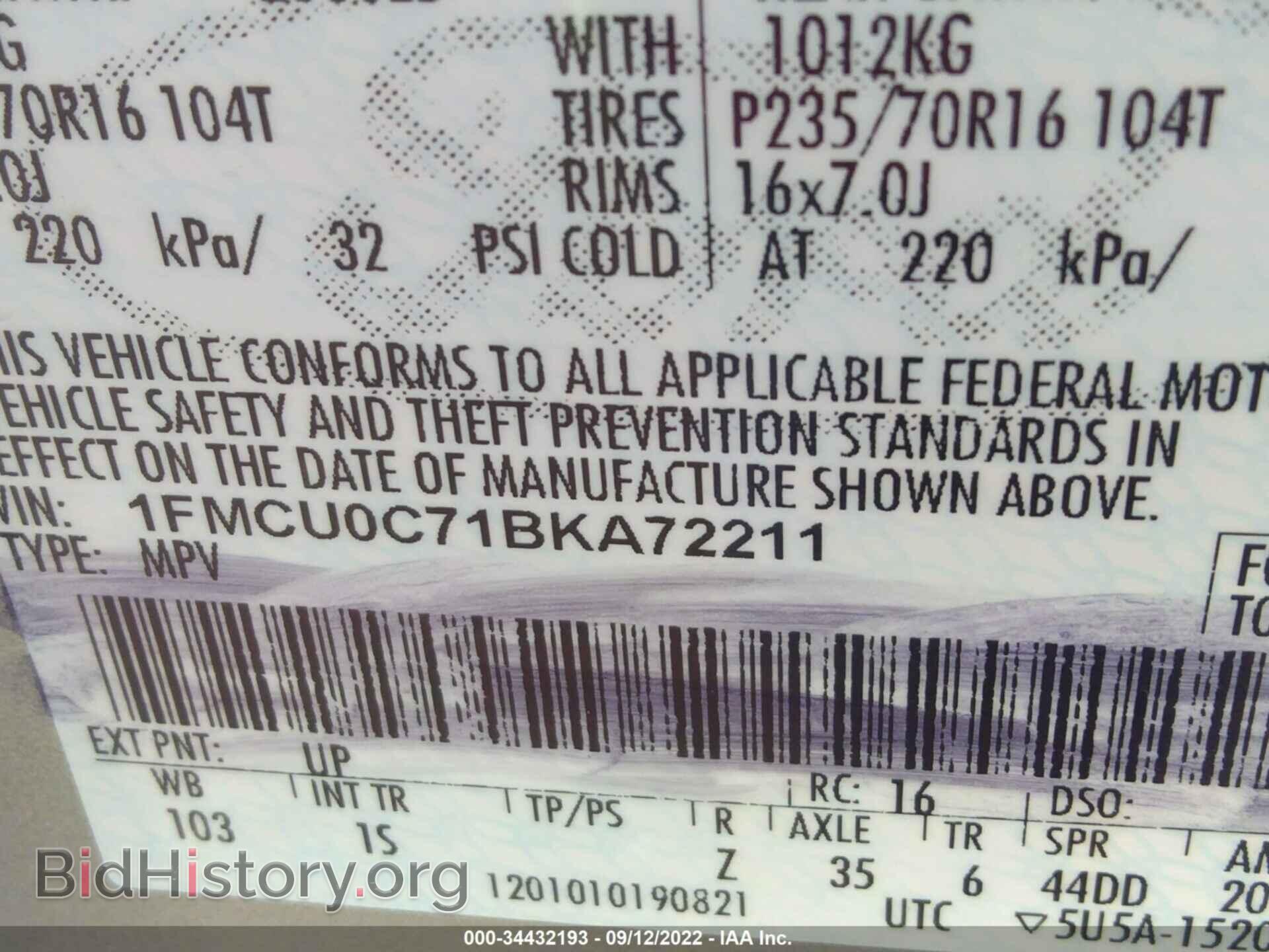 2011 FORD ESCAPE - VIN: 1FMCU0C71BKA72211 - Фото 9