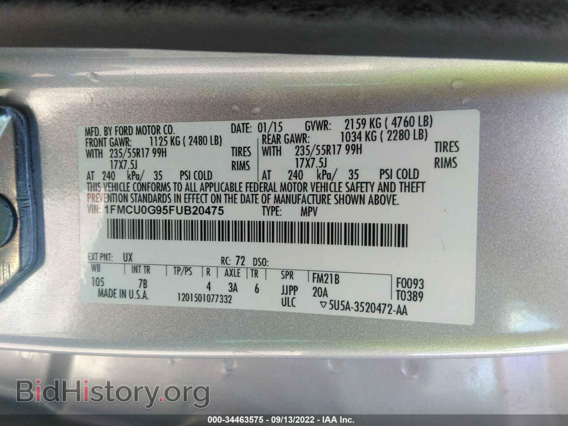 2015 FORD ESCAPE - VIN: 1FMCU0G95FUB20475 - Photo 9