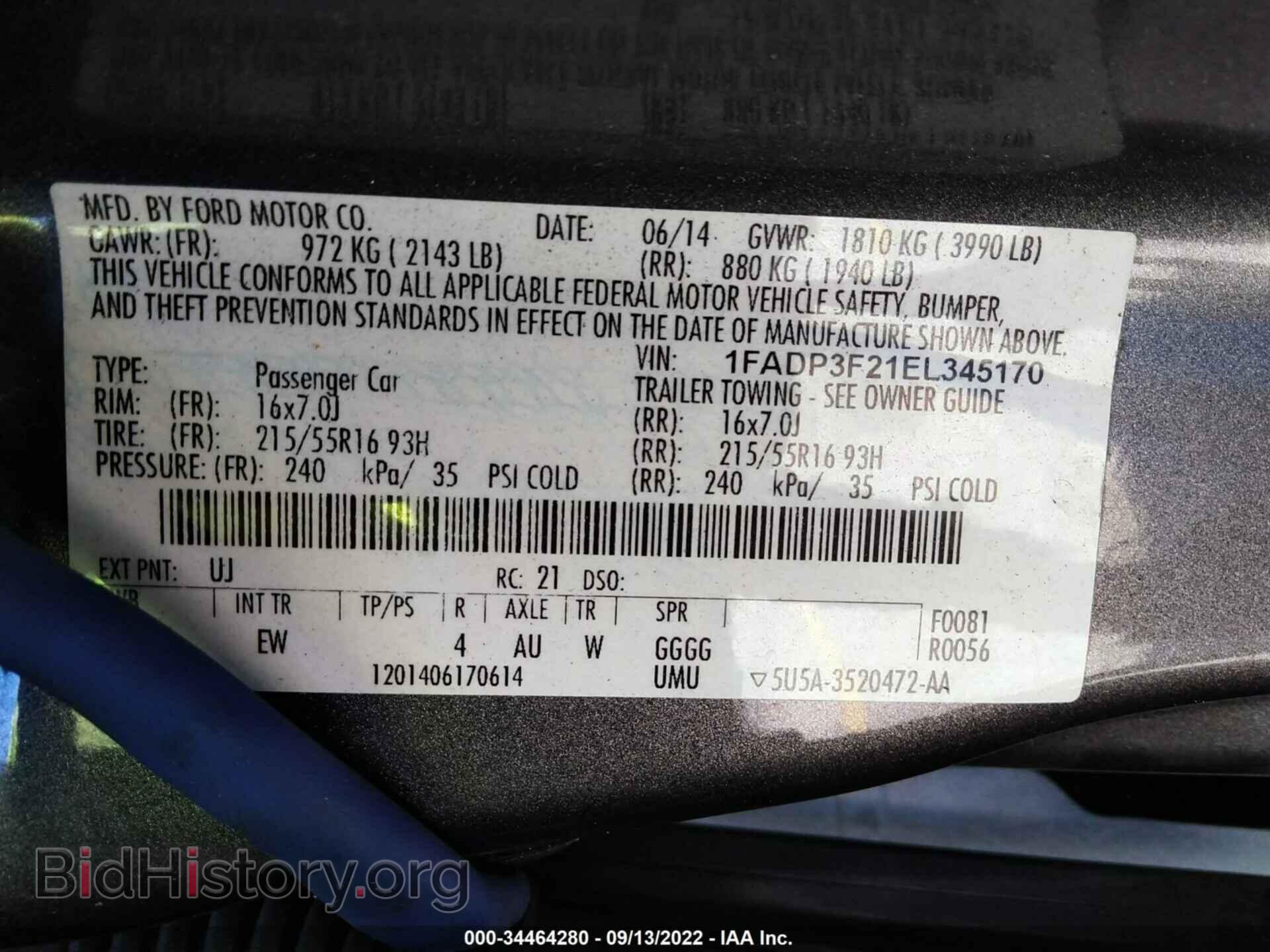 2014 FORD FOCUS - VIN: 1FADP3F21EL345170 - Фото 9