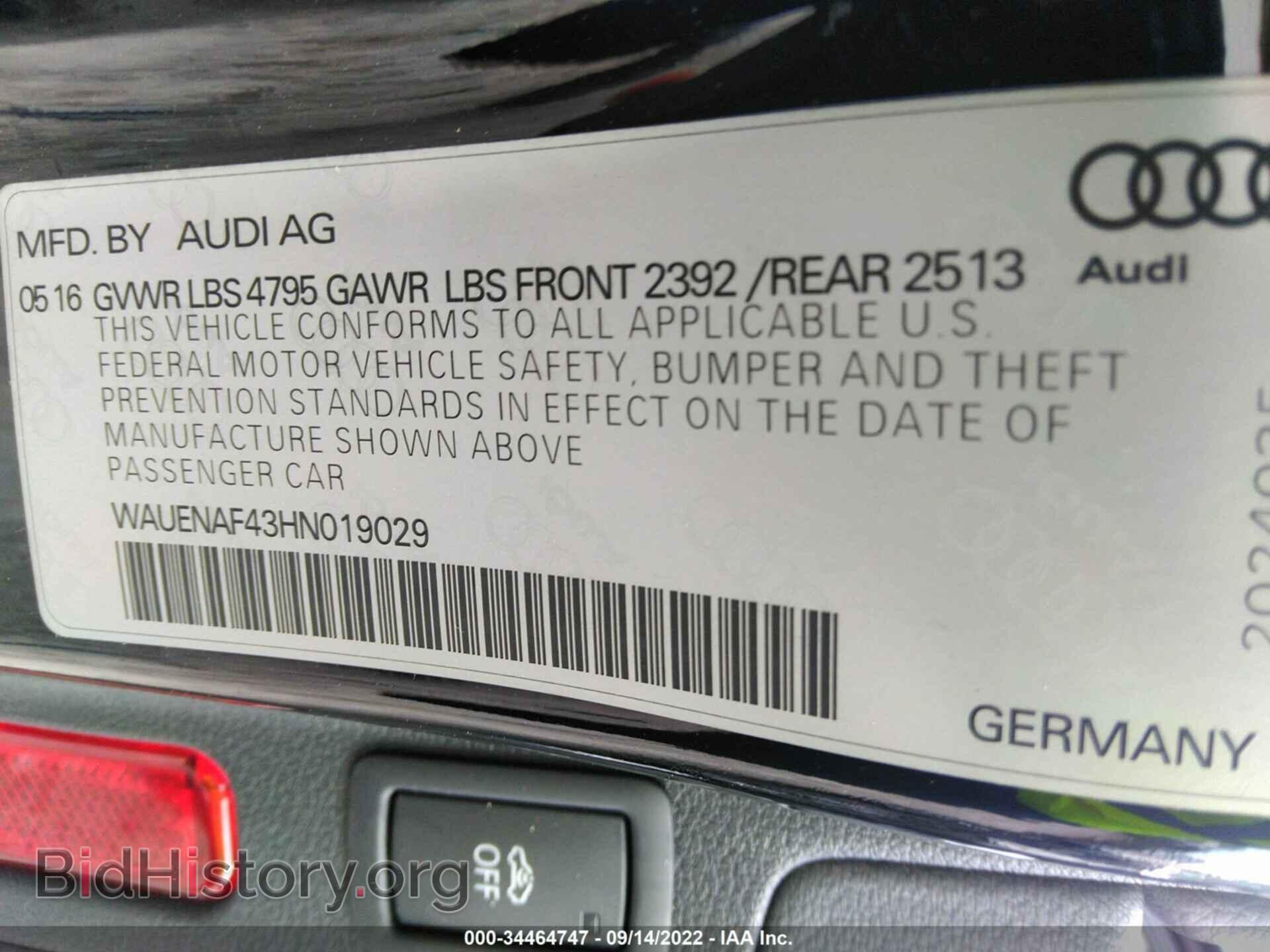 2017 AUDI A4 - VIN: WAUENAF43HN019029 - Фото 9