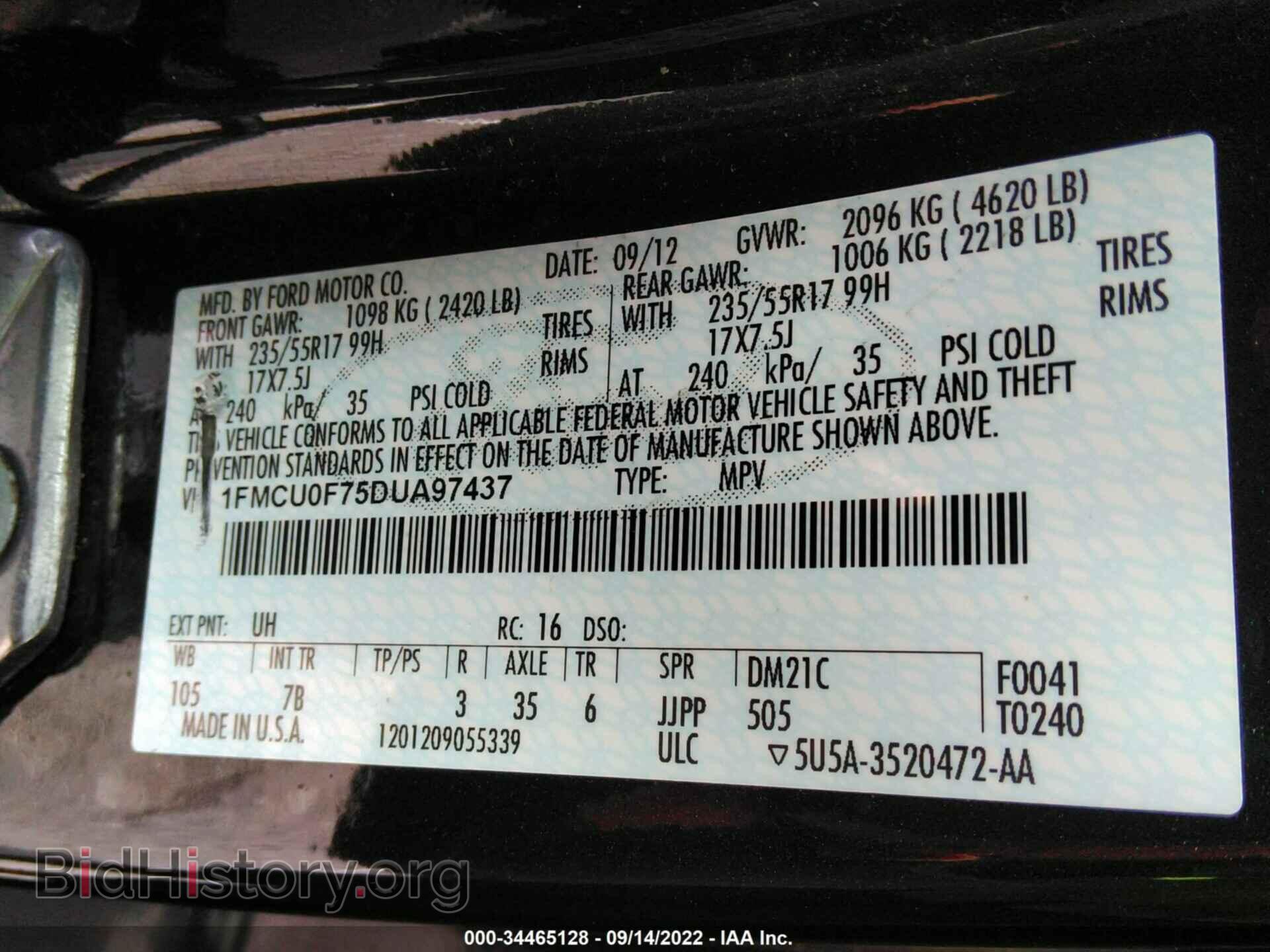 2013 FORD ESCAPE - VIN: 1FMCU0F75DUA97437 - Photo 9