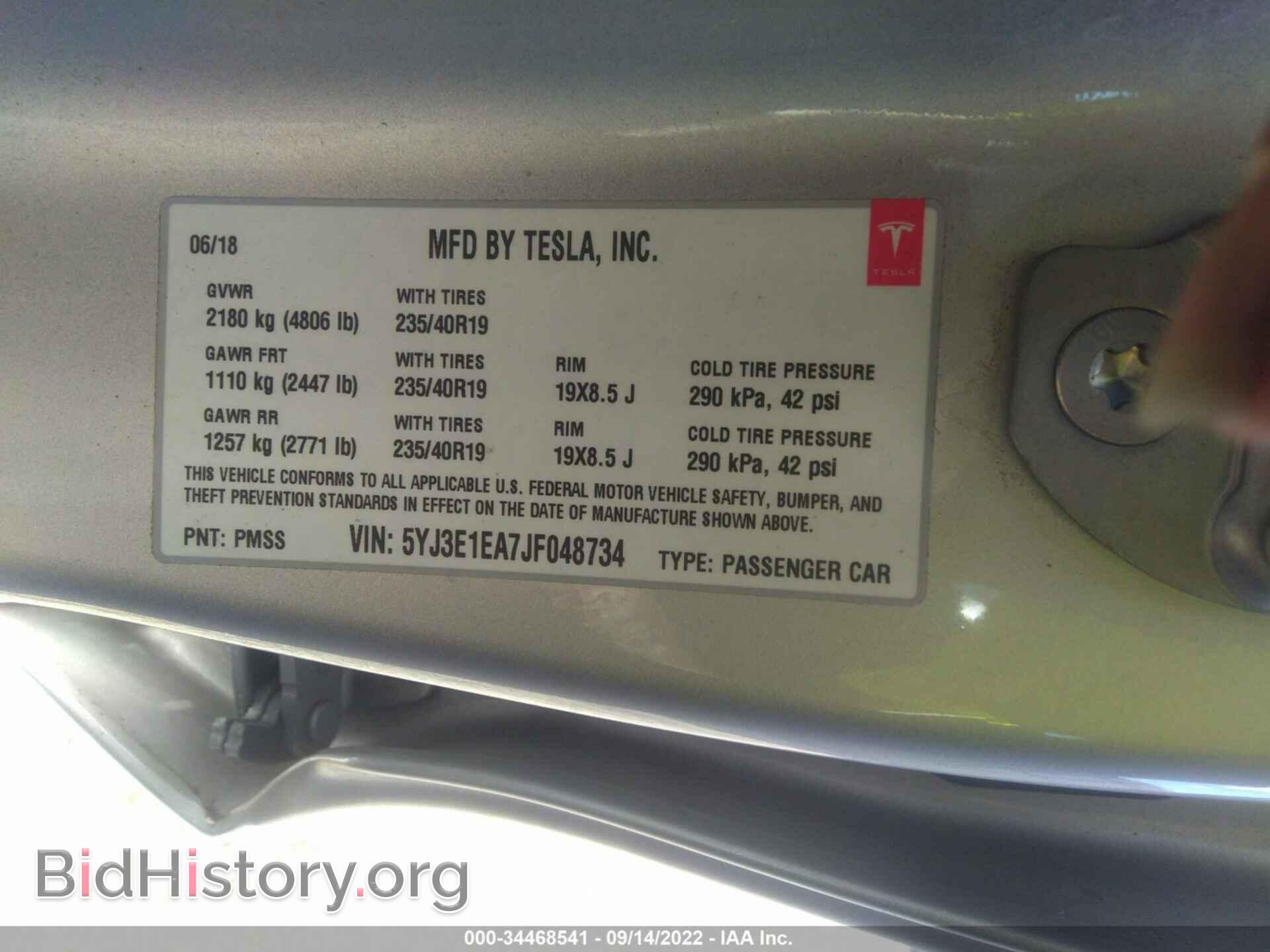 2018 TESLA MODEL 3 - VIN: 5YJ3E1EA7JF048734 - Фото 9