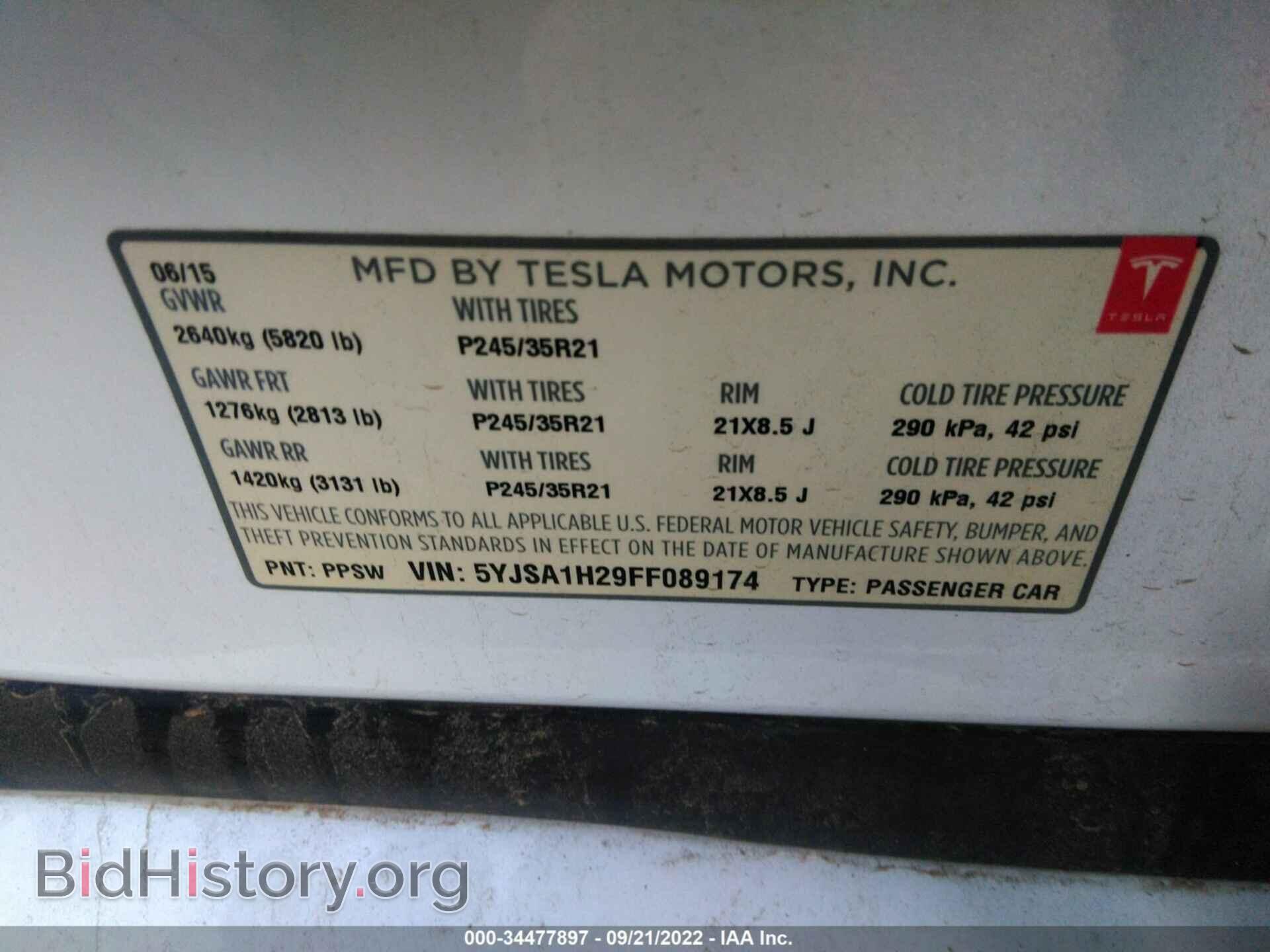 2015 TESLA MODEL S - VIN: 5YJSA1H29FF089174 - Photo 9