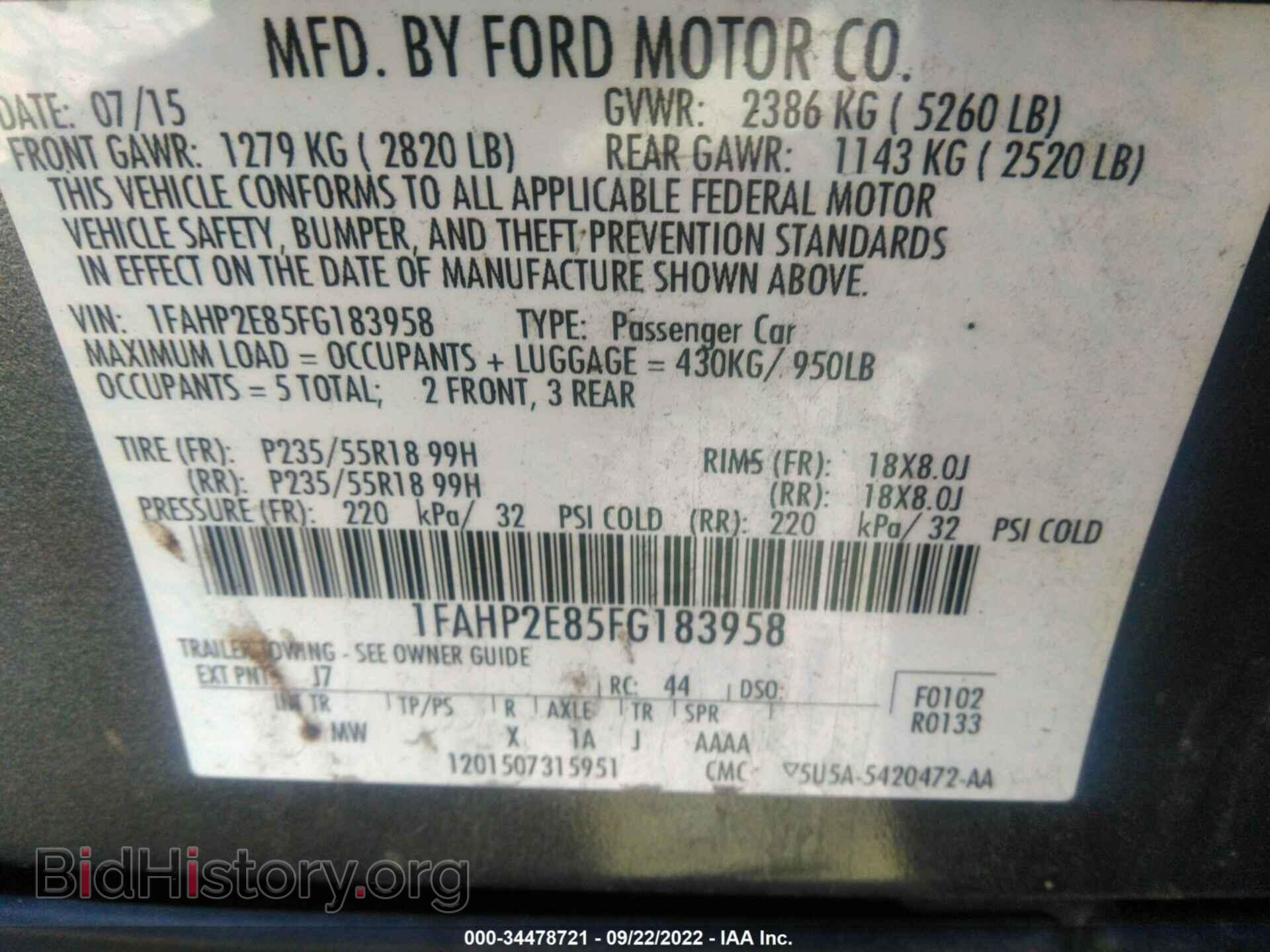 2015 FORD TAURUS - VIN: 1FAHP2E85FG183958 - Фото 9