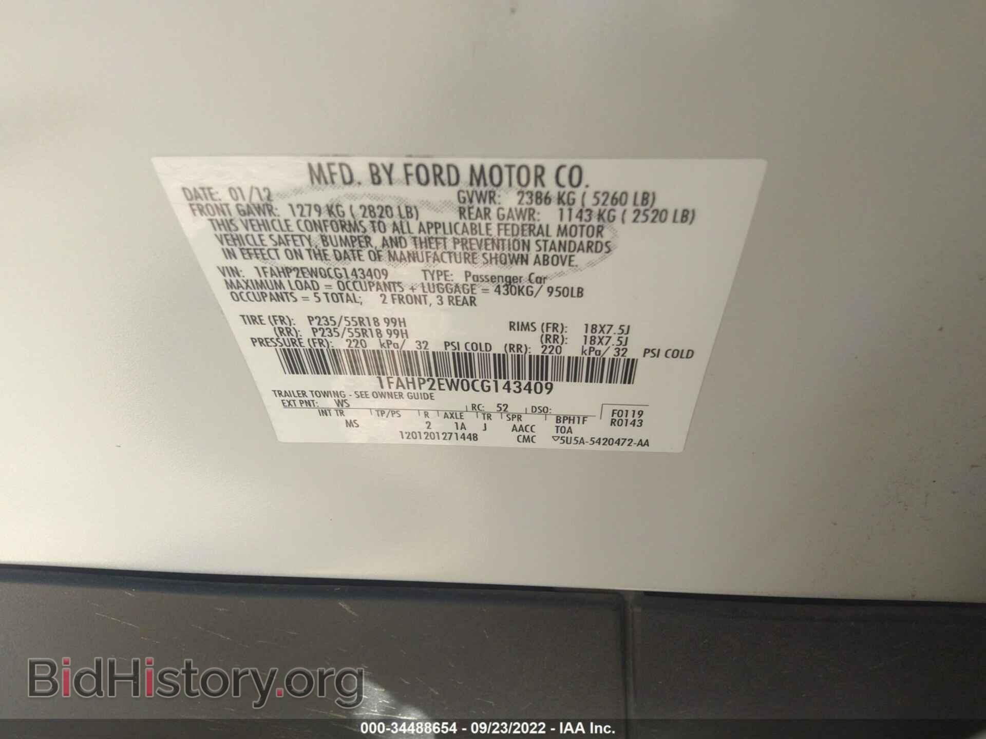 2012 FORD TAURUS - VIN: 1FAHP2EW0CG143409 - Photo 9