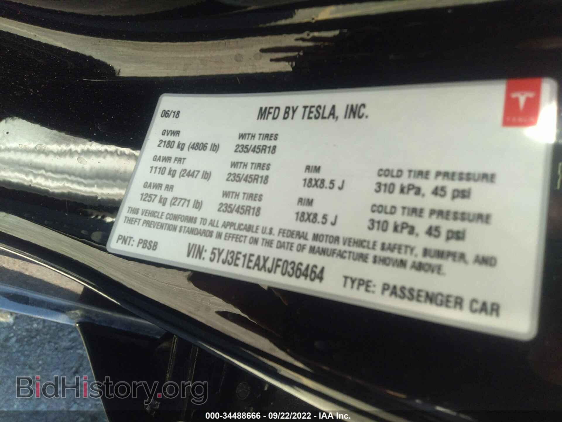 2018 TESLA MODEL 3 - VIN: 5YJ3E1EAXJF036464 - Photo 9