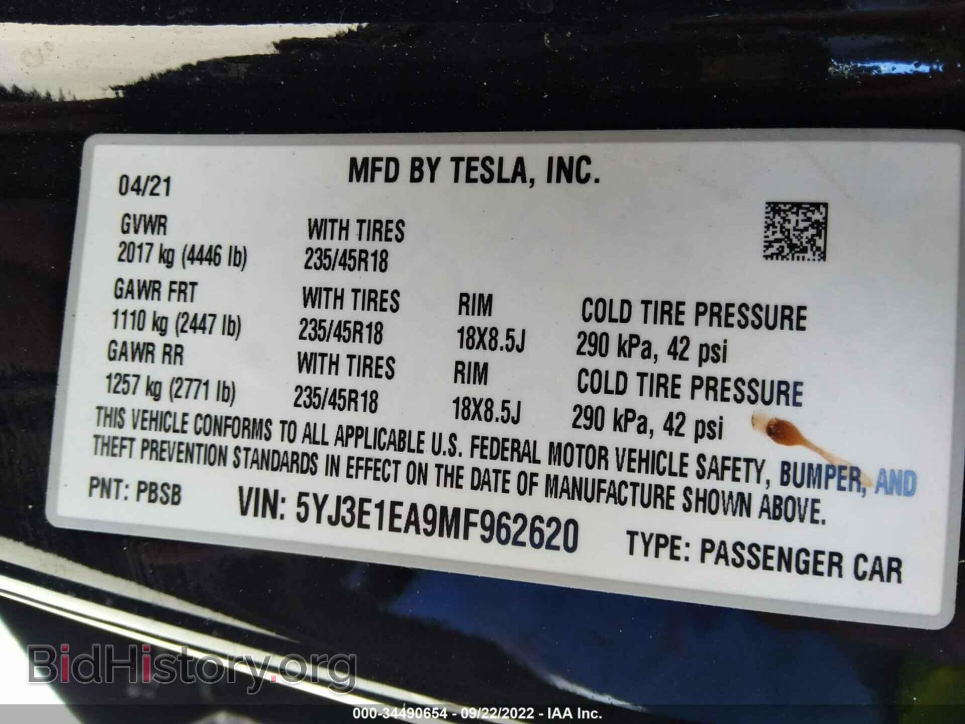 2021 TESLA MODEL 3 - VIN: 5YJ3E1EA9MF962620 - Photo 9