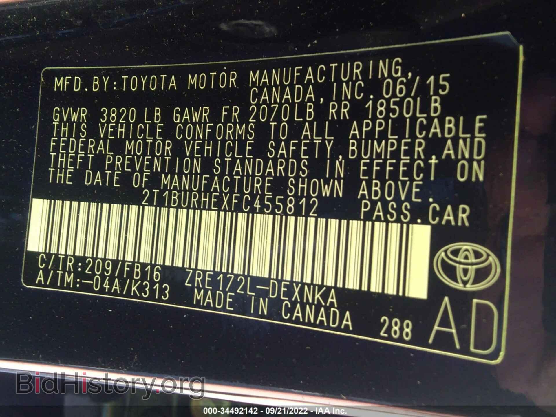 2015 TOYOTA COROLLA - VIN: 2T1BURHEXFC455812 - Фото 9