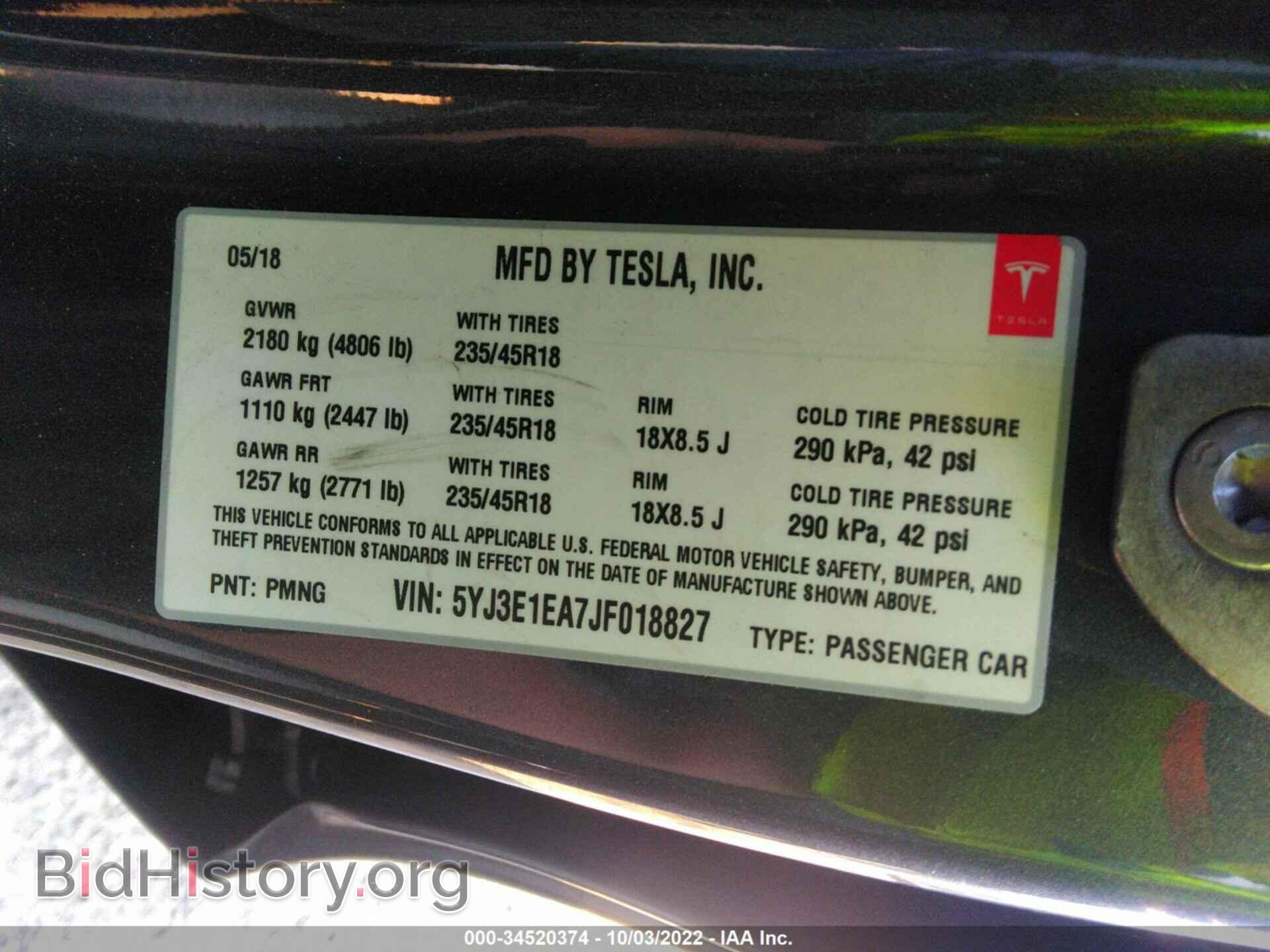 2018 TESLA MODEL 3 - VIN: 5YJ3E1EA7JF018827 - Фото 9