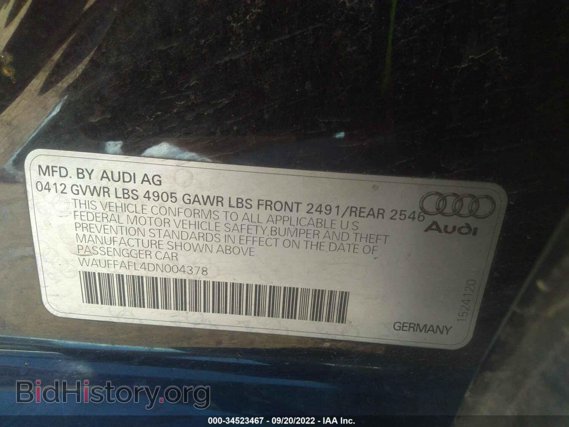 2013 AUDI A4 - VIN: WAUFFAFL4DN004378 - Фото 9
